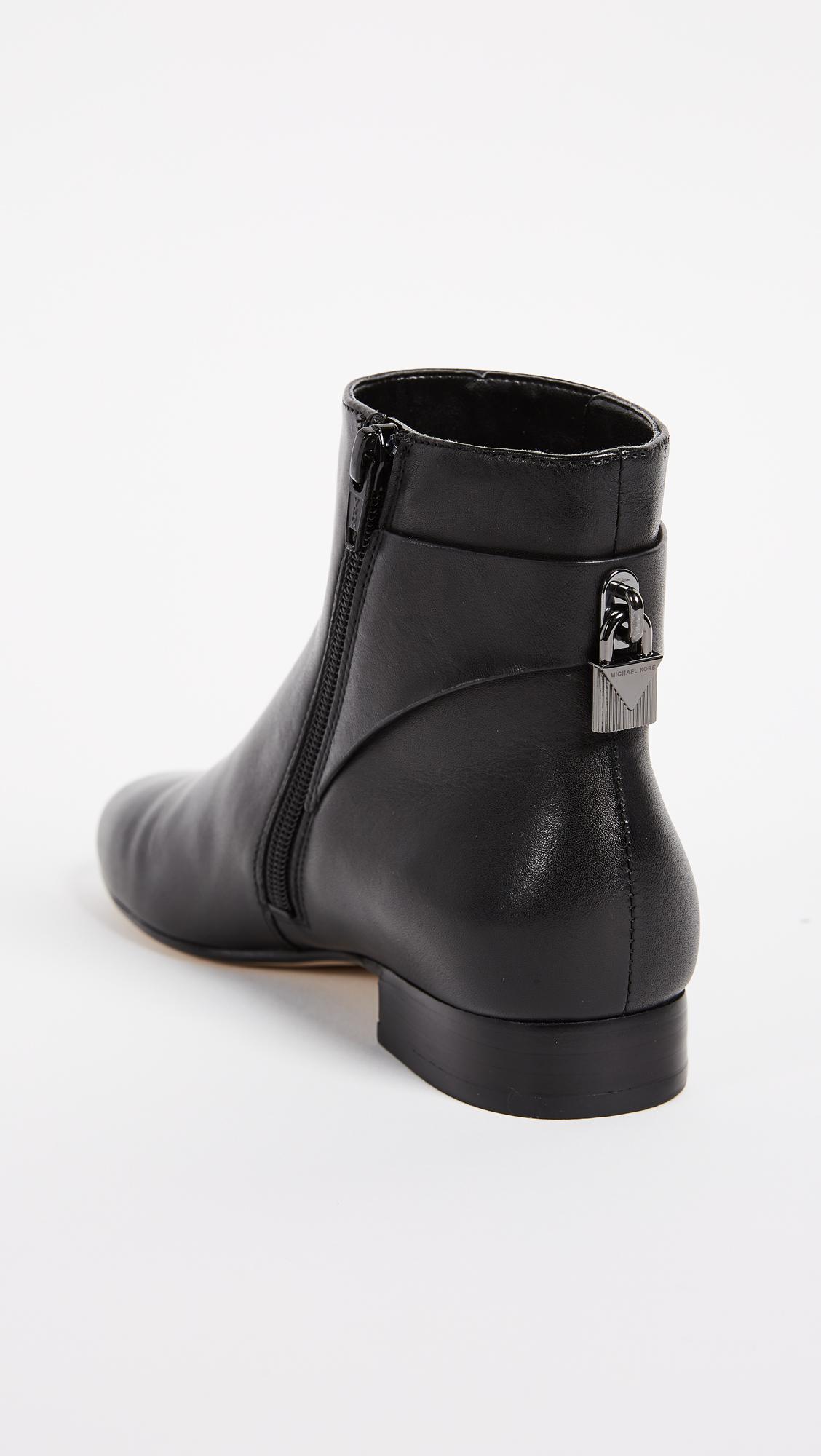 MICHAEL Michael Kors Leather Mira Flat Ankle Booties in Black | Lyst