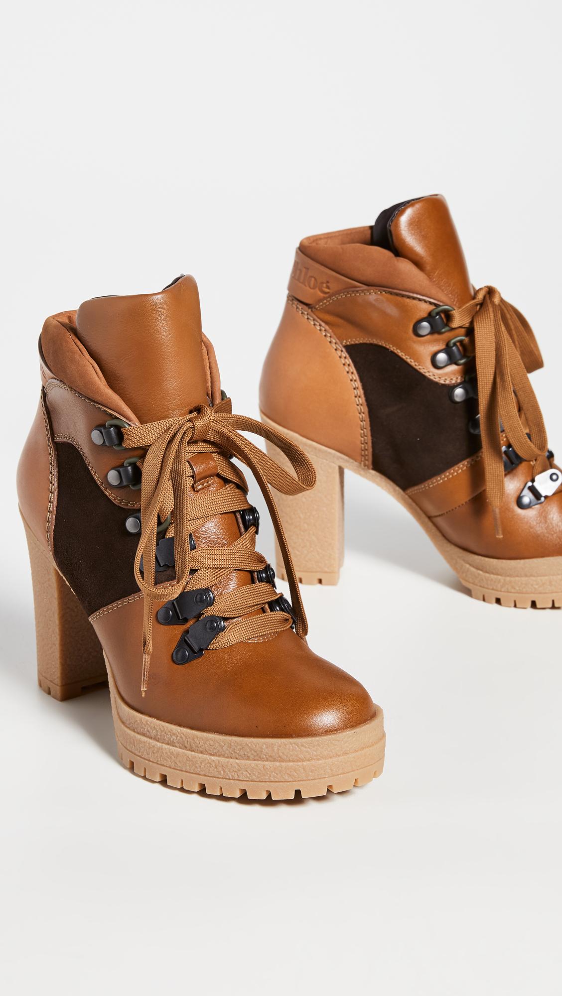 See By Chloé Leather Aure Platform Hiker Boots in Natural - Lyst