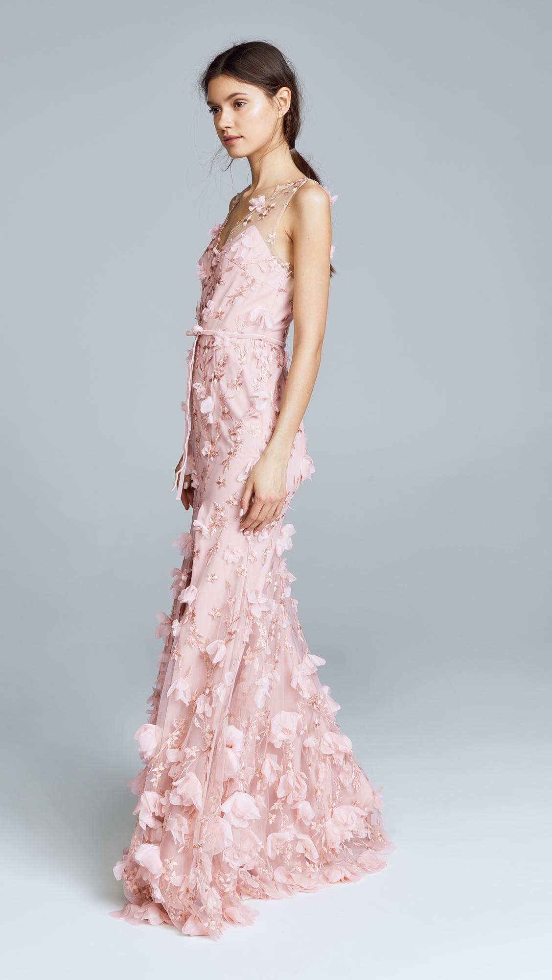 Marchesa notte Embroidered Gown With 3d Flowers in Pink | Lyst