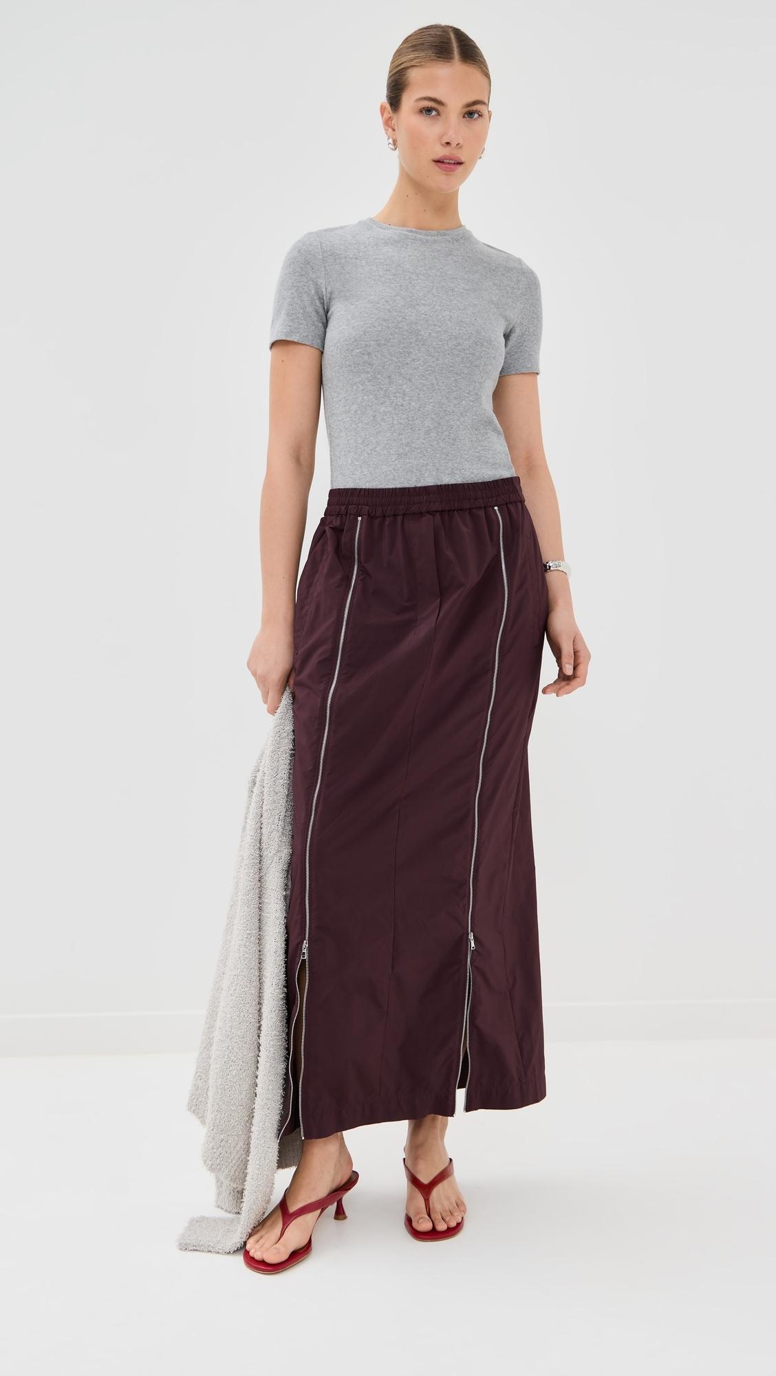 【SATIIIZ】Teshin nylon string skirt Hem string nylon line banding long skirt - hijjoo | 60