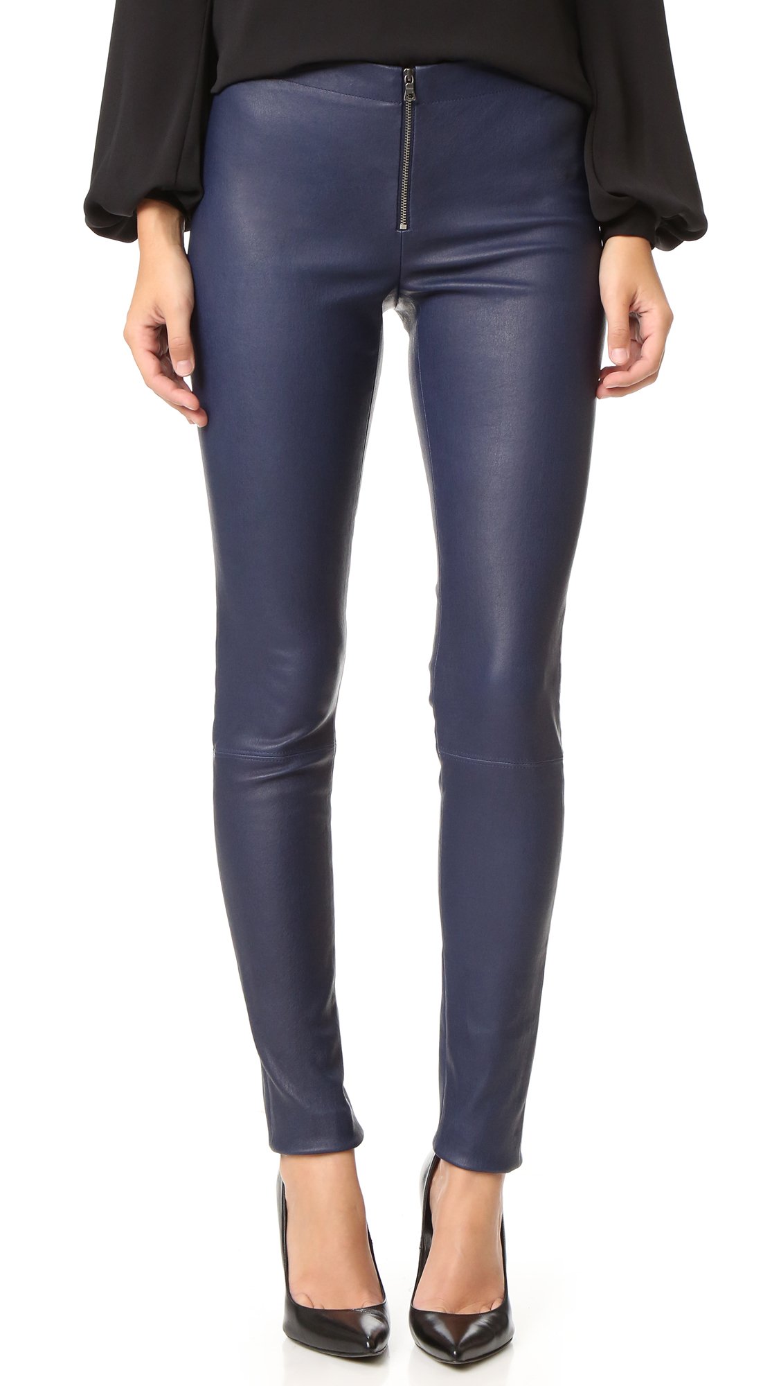 Download Alice + olivia Zip Front Leather Leggings in Blue | Lyst
