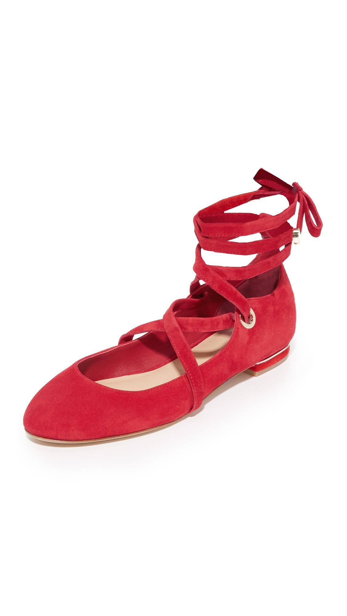 Diane von Furstenberg Dakar Lace Up Ballet Flats in Red | Lyst