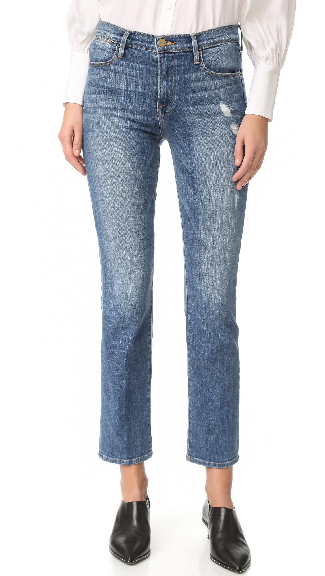 Lyst - Frame Le High Straight Jeans in Blue
