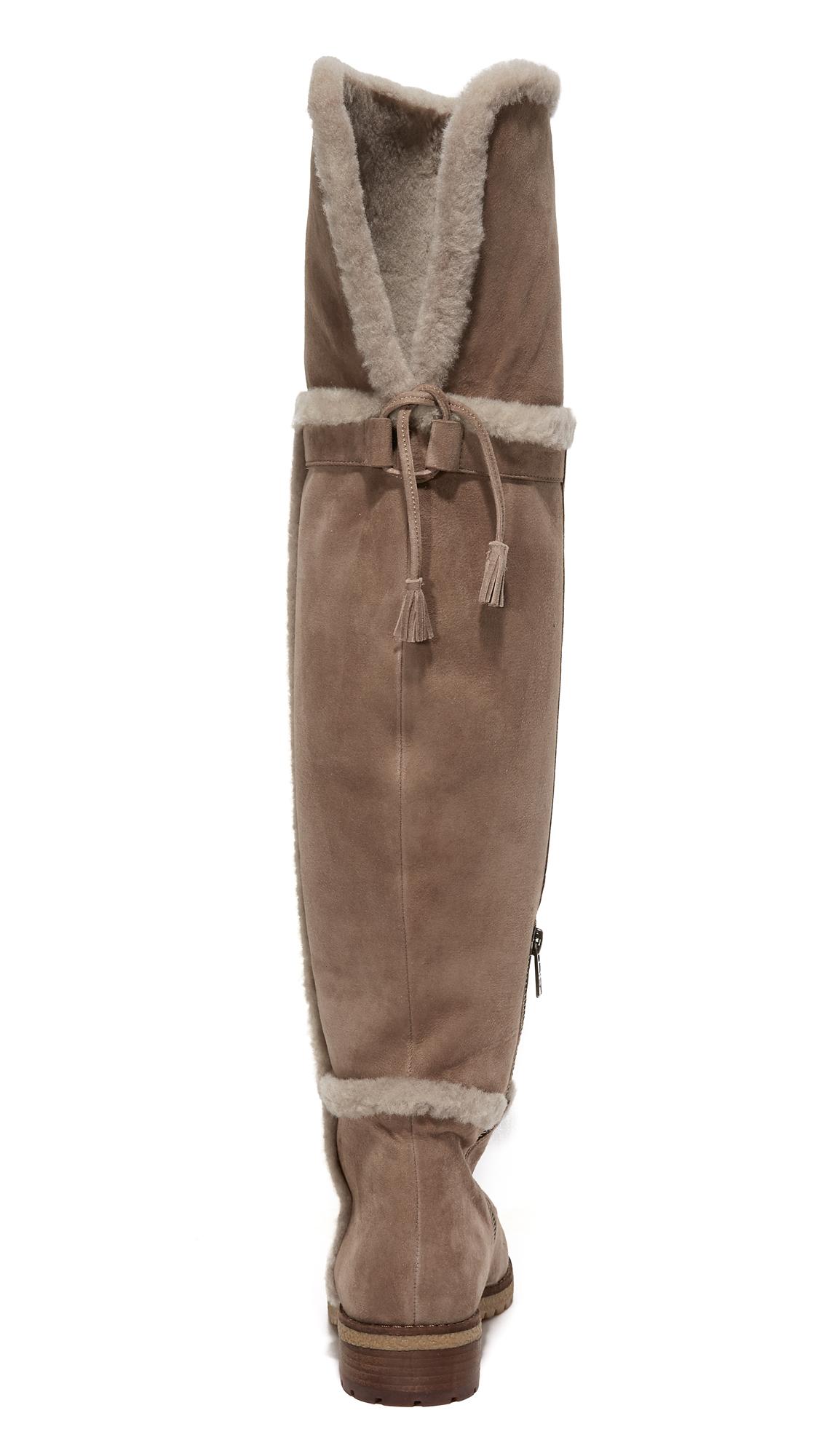 Frye Suede Tamara Shearling Over The Knee Boots in Taupe (Brown) Lyst
