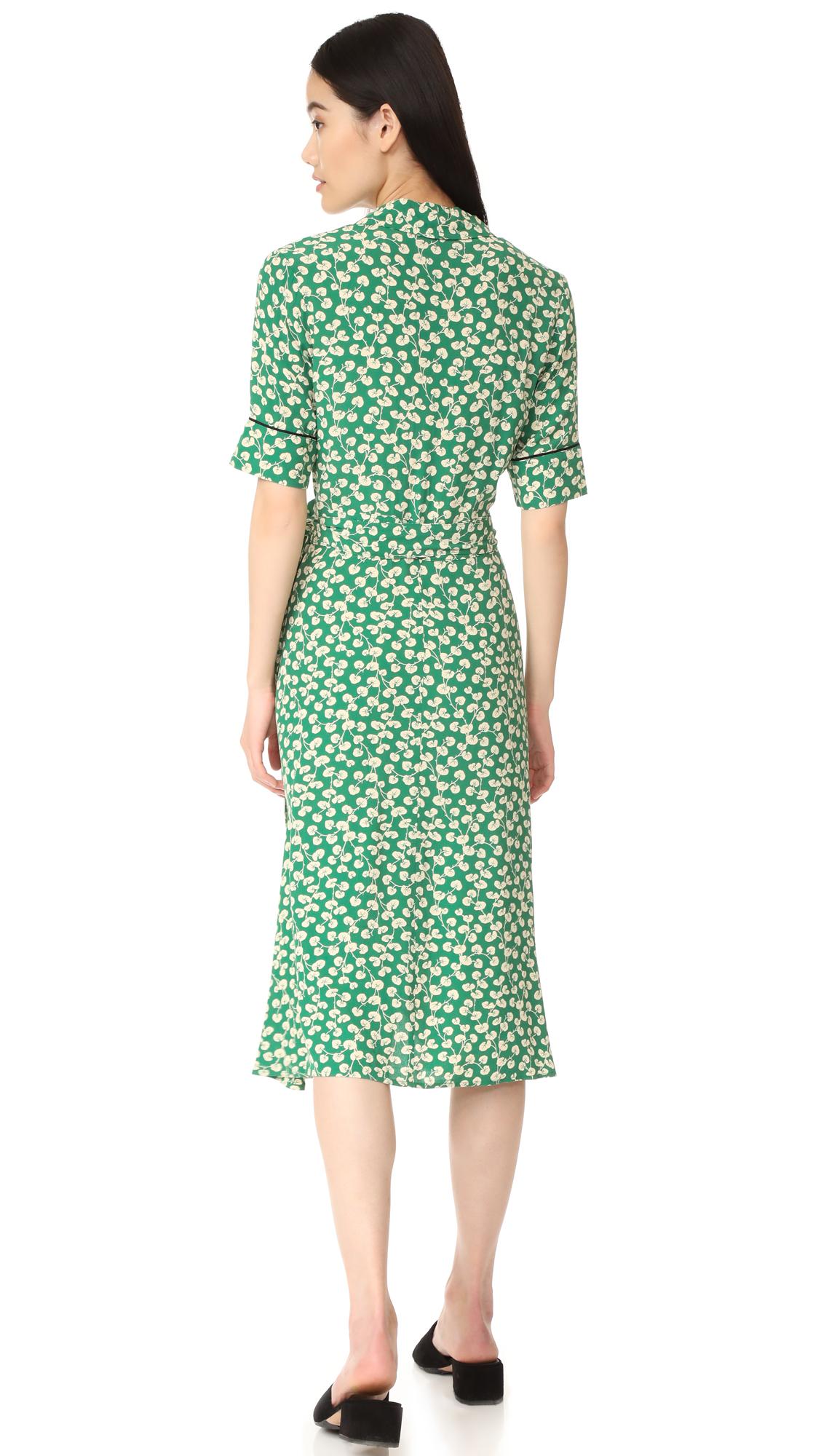 Ganni Women's Dalton Crepe Long Shirt Dress in Green | Lyst