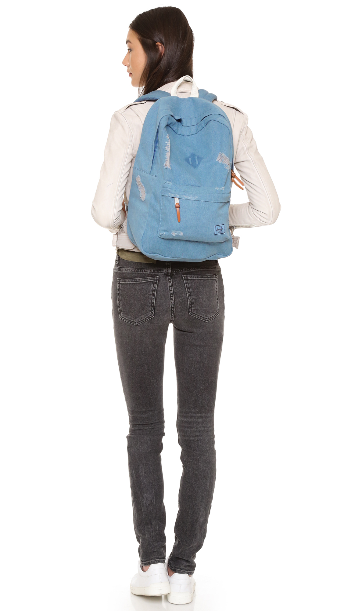distressed denim backpack