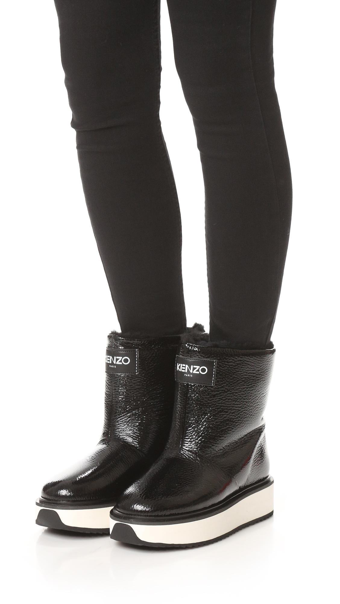 KENZO Leather Snow Boots in Black - Lyst