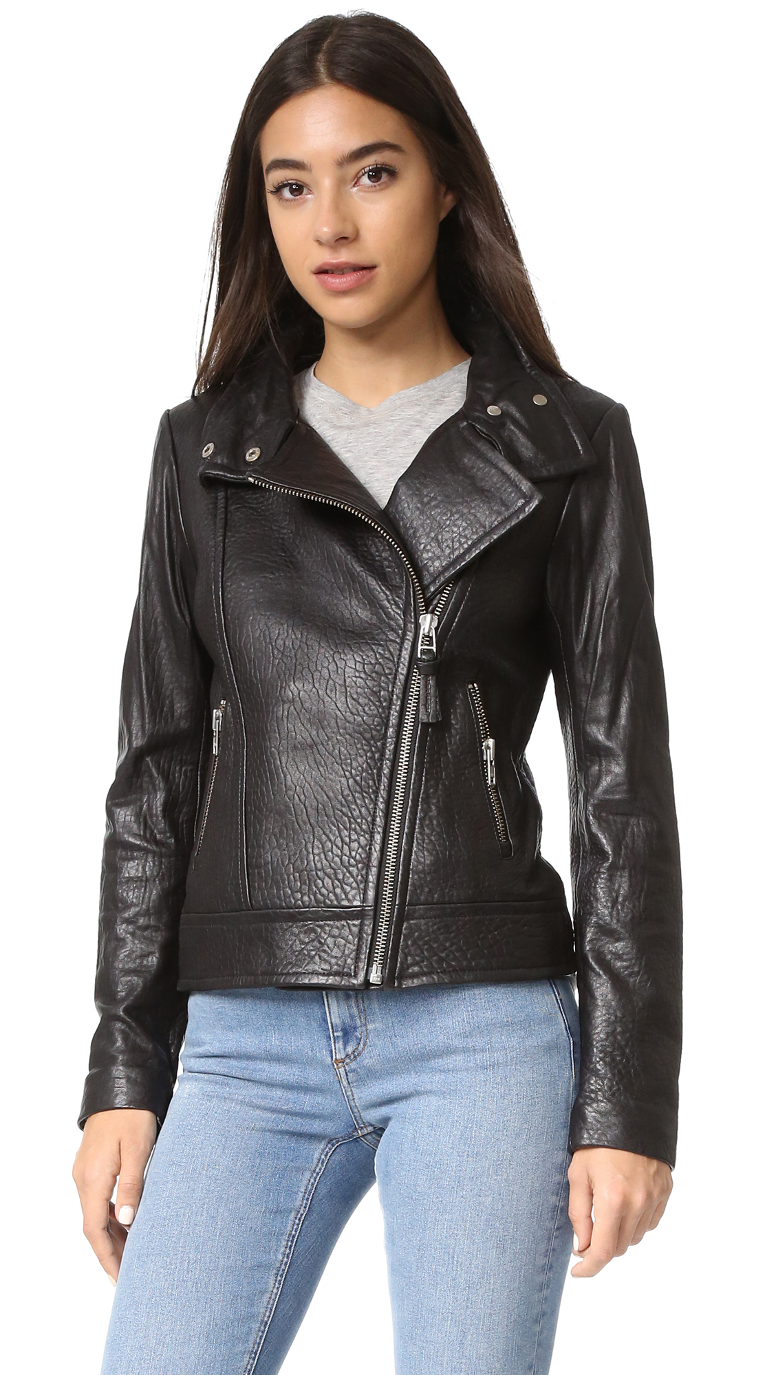 Mackage Lisa Pebbled Leather Jacket in Black | Lyst