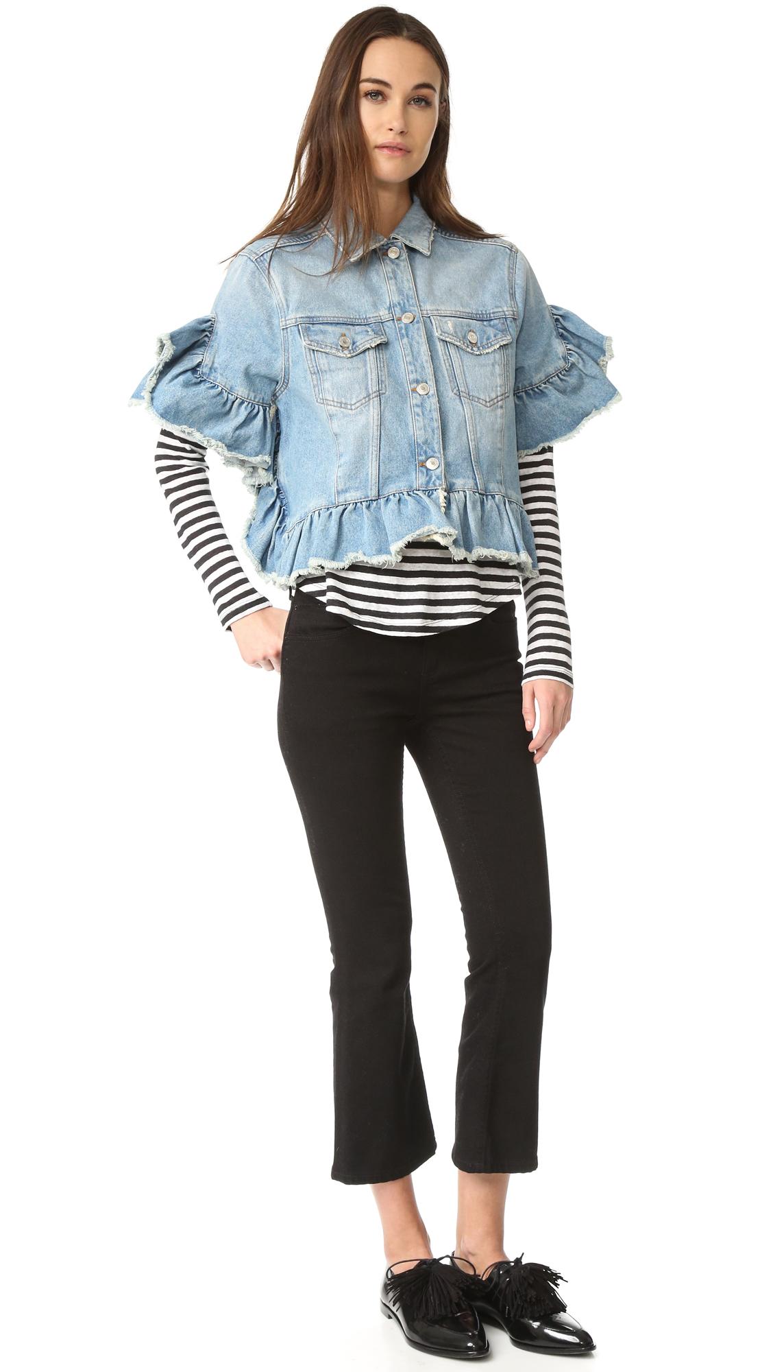 MSGM Short Sleeve Ruffle Denim Jacket 