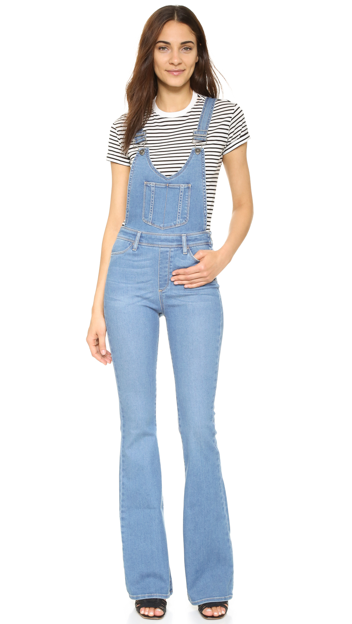 PAIGE Denim Rialta High Rise Flare Overalls in Blue - Lyst