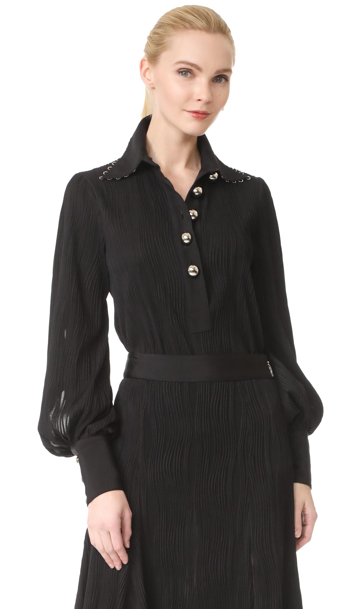 Lyst - Prabal gurung Long Sleeve Polo Blouse in Black
