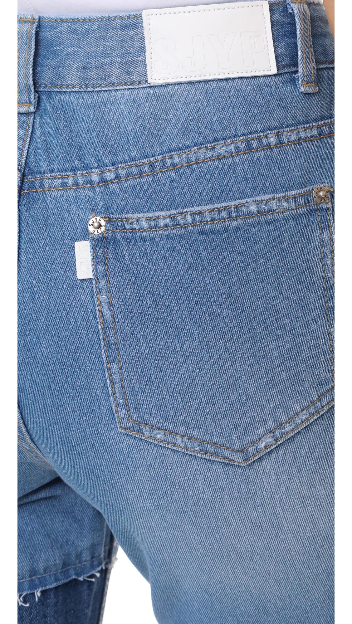 SJYP Denim Multi Patched Cutoff Jeans in Denim Blue (Blue) - Lyst