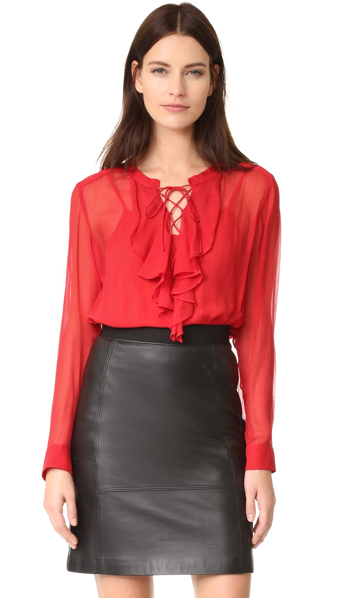 Lyst The Kooples Ruffle Front Blouse in Red