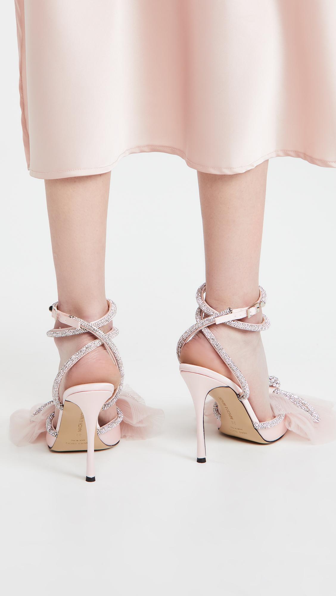 Mach & Mach Satin Double Crystal Bow High Heels in Powder Pink (Pink) - Lyst