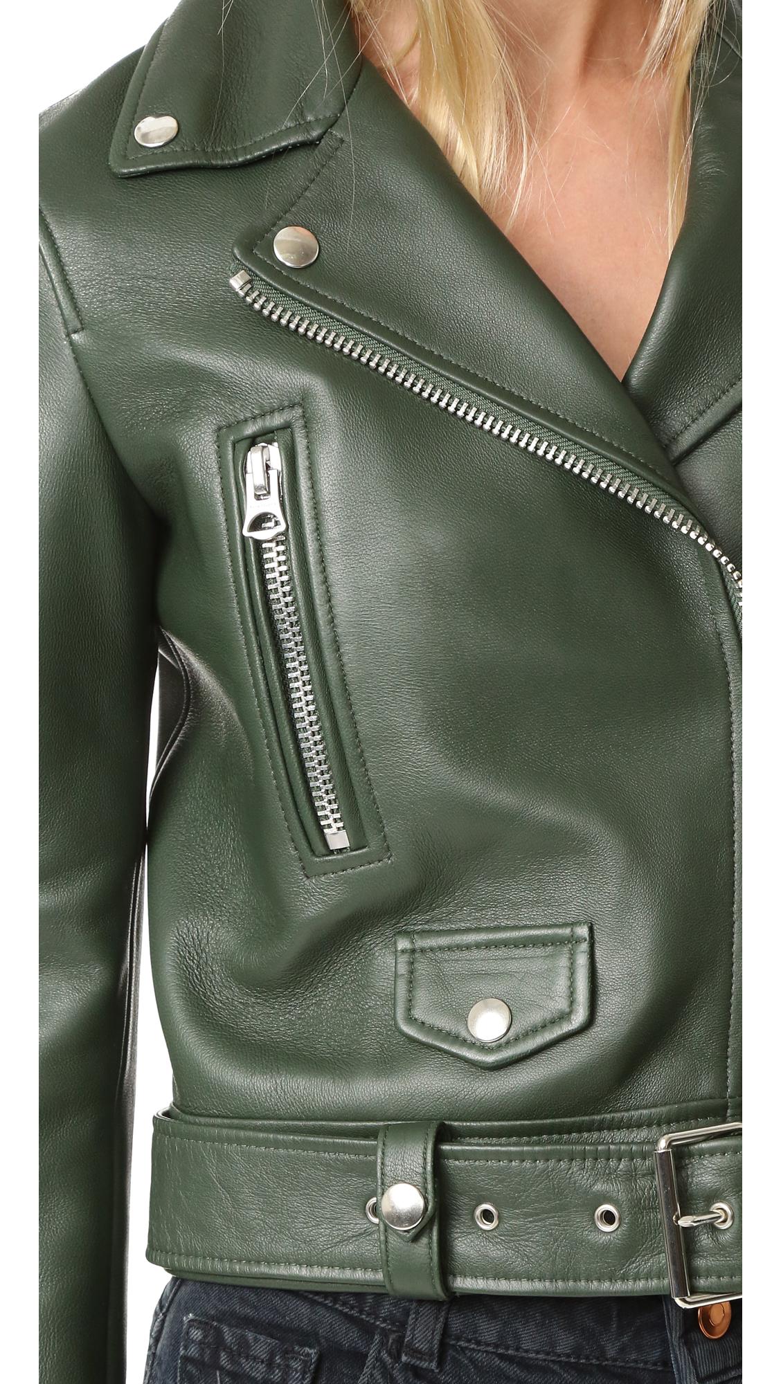 Acne Studios Mock Leather Moto Jacket in Green | Lyst