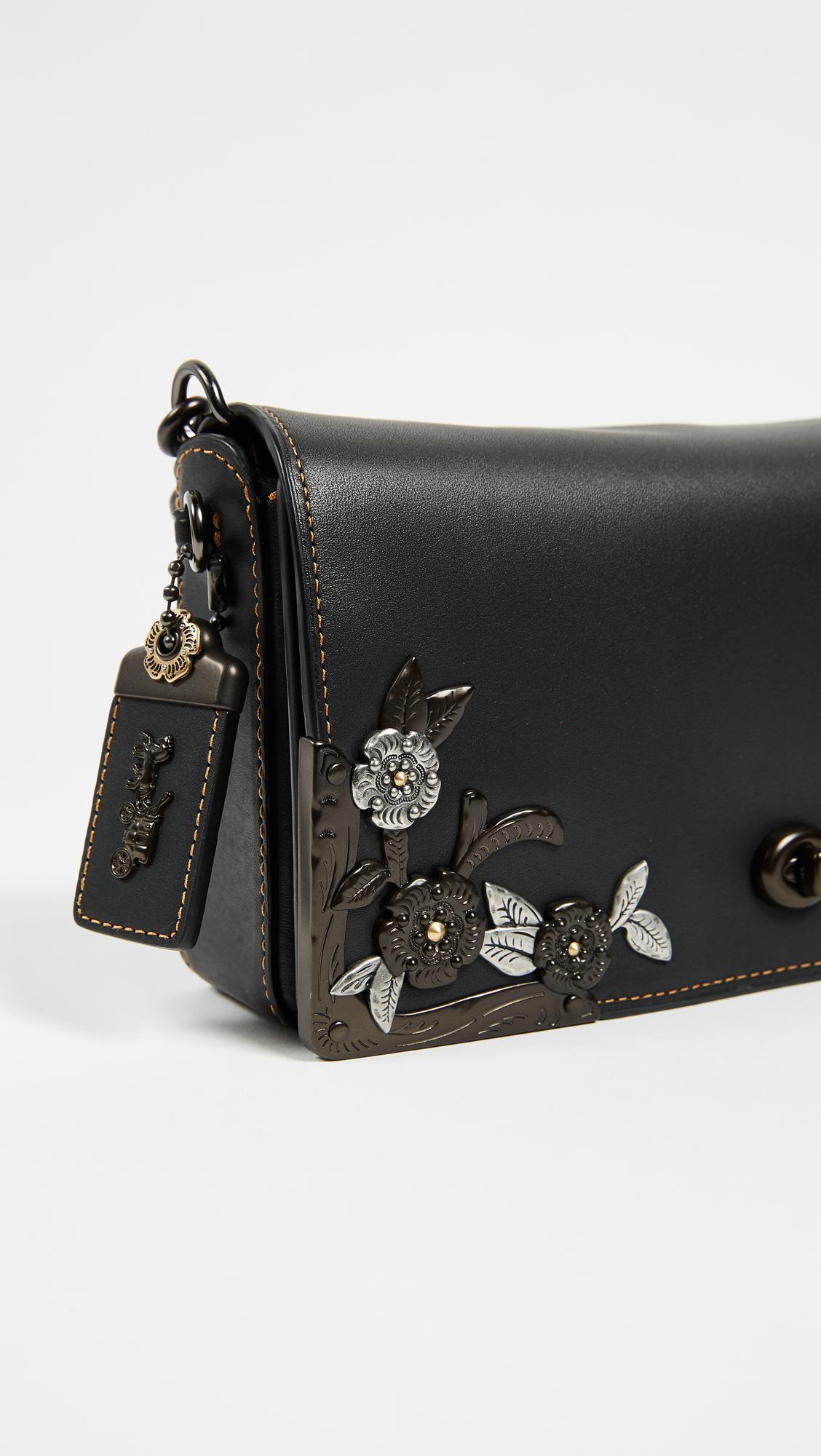 COACH Leather Metal Tea Rose Dinky Bag in Black Lyst