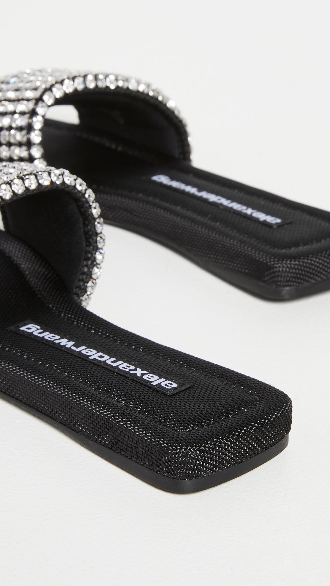 Alexander Wang Neoprene Anya Crystal Flat Slide Sandals in Black 