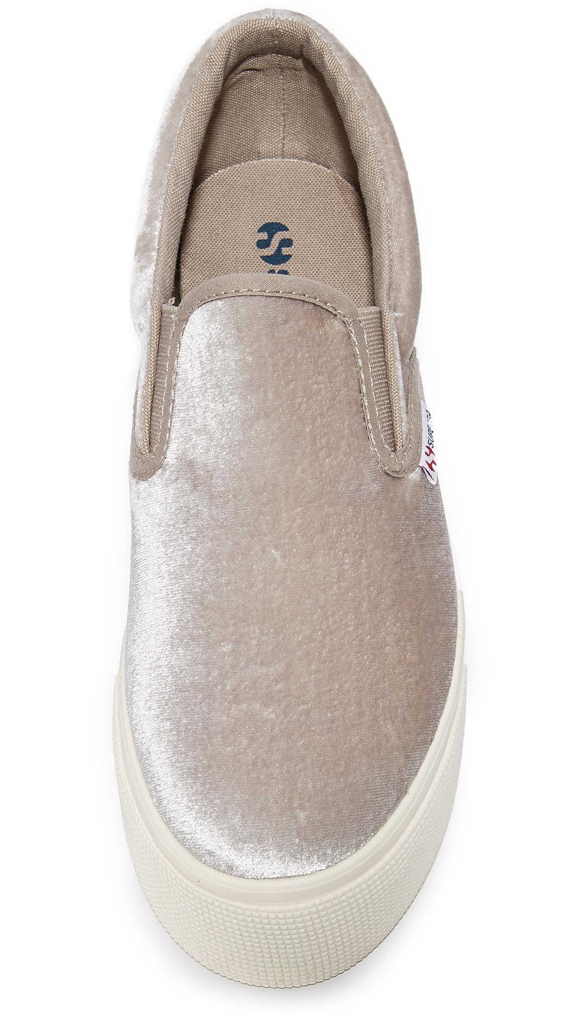 Superga 2314 Velvet Platform Slip On Sneakers in Gray | Lyst