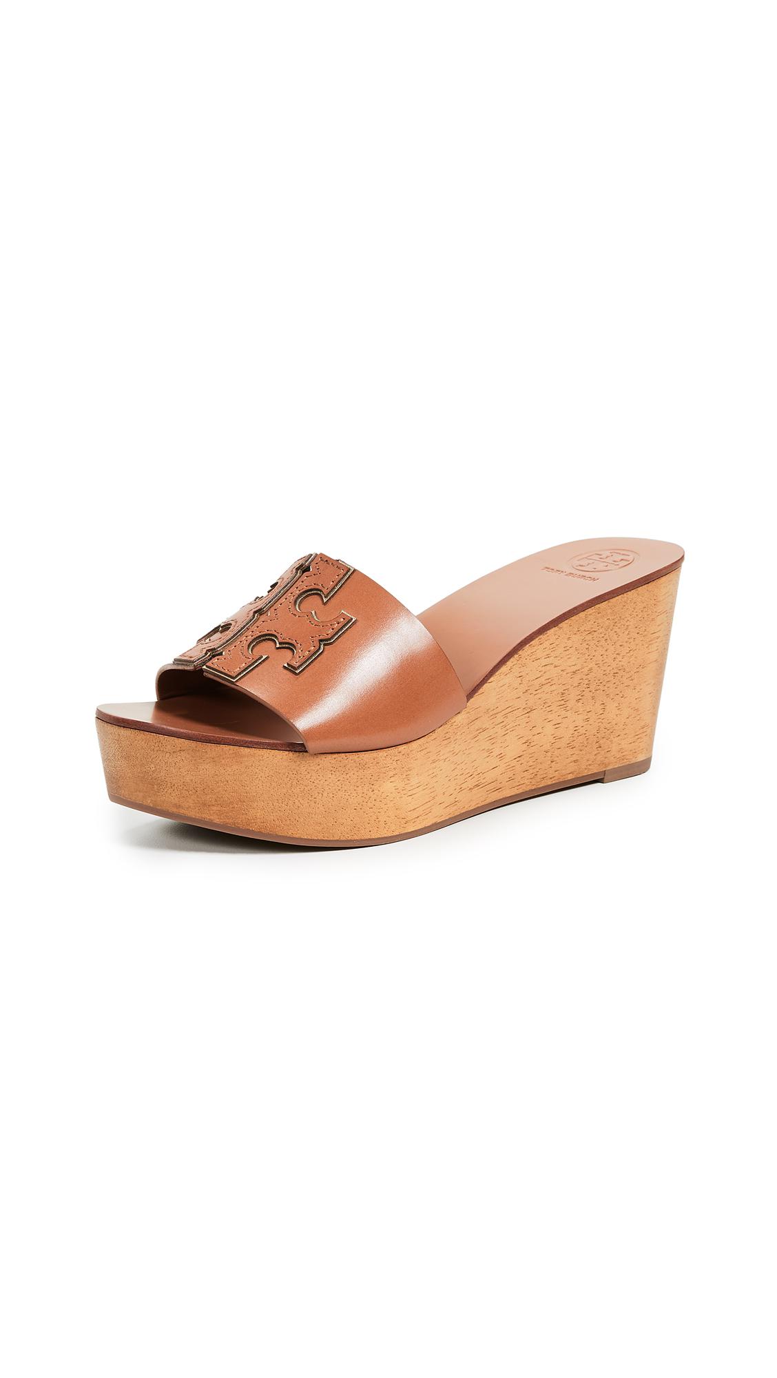 Tory Burch Leather Ines 80mm Wedge Slides in Brown - Lyst