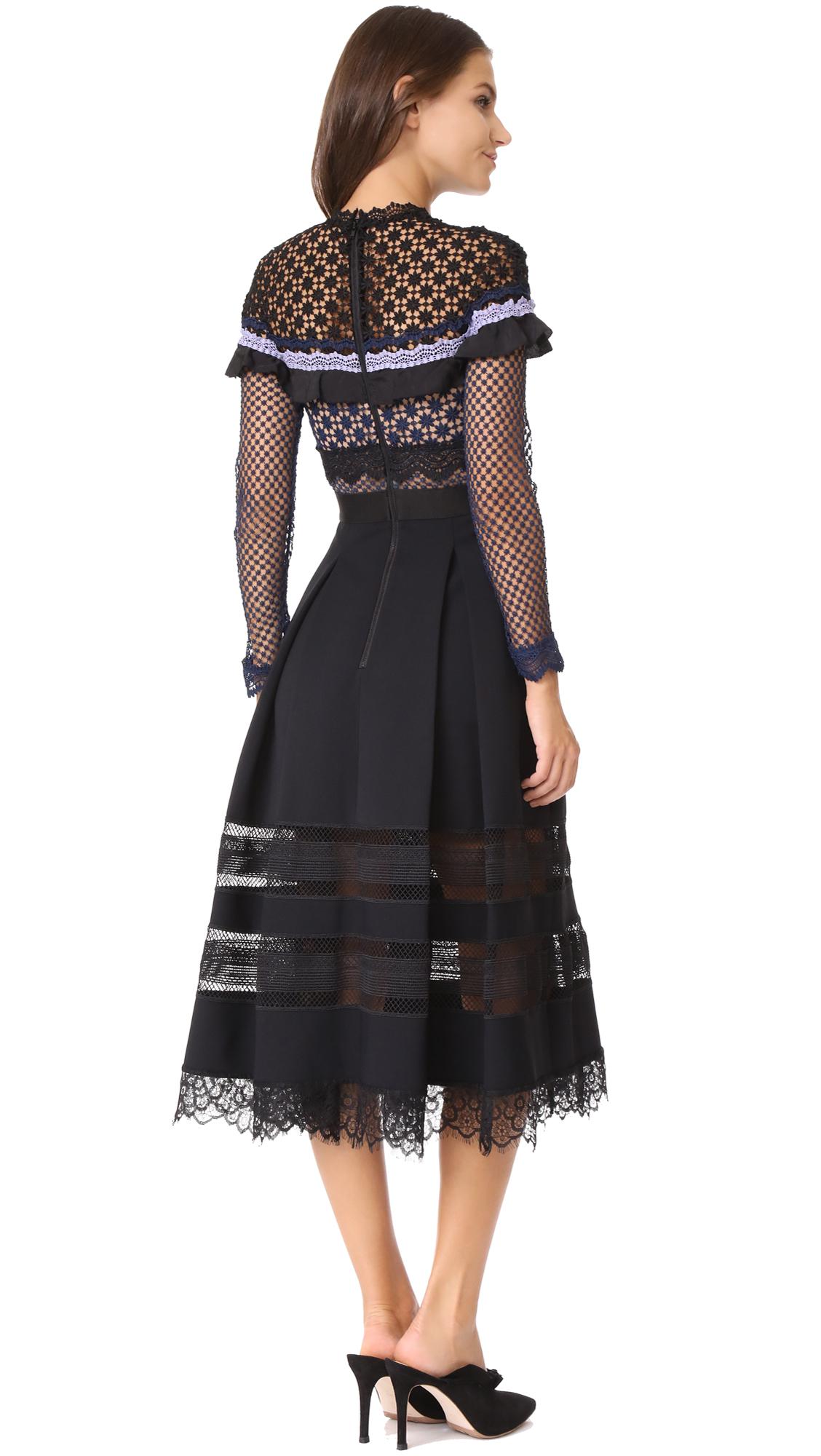 Self Portrait Bellis Lace Trim Dress With Full Skirt in Black Lyst