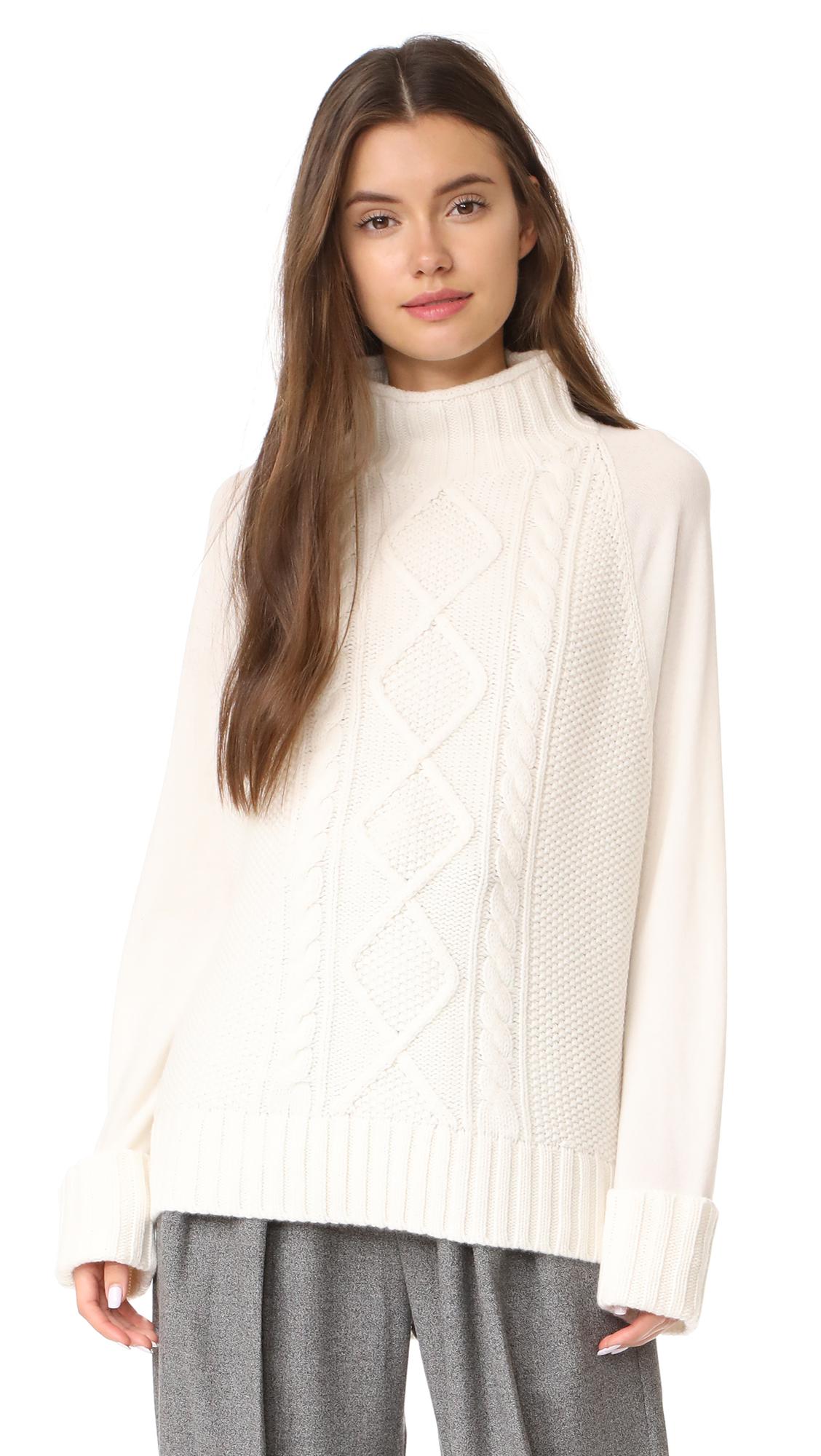 Theory Easy Mock Neck Cable Po Sweater in White | Lyst
