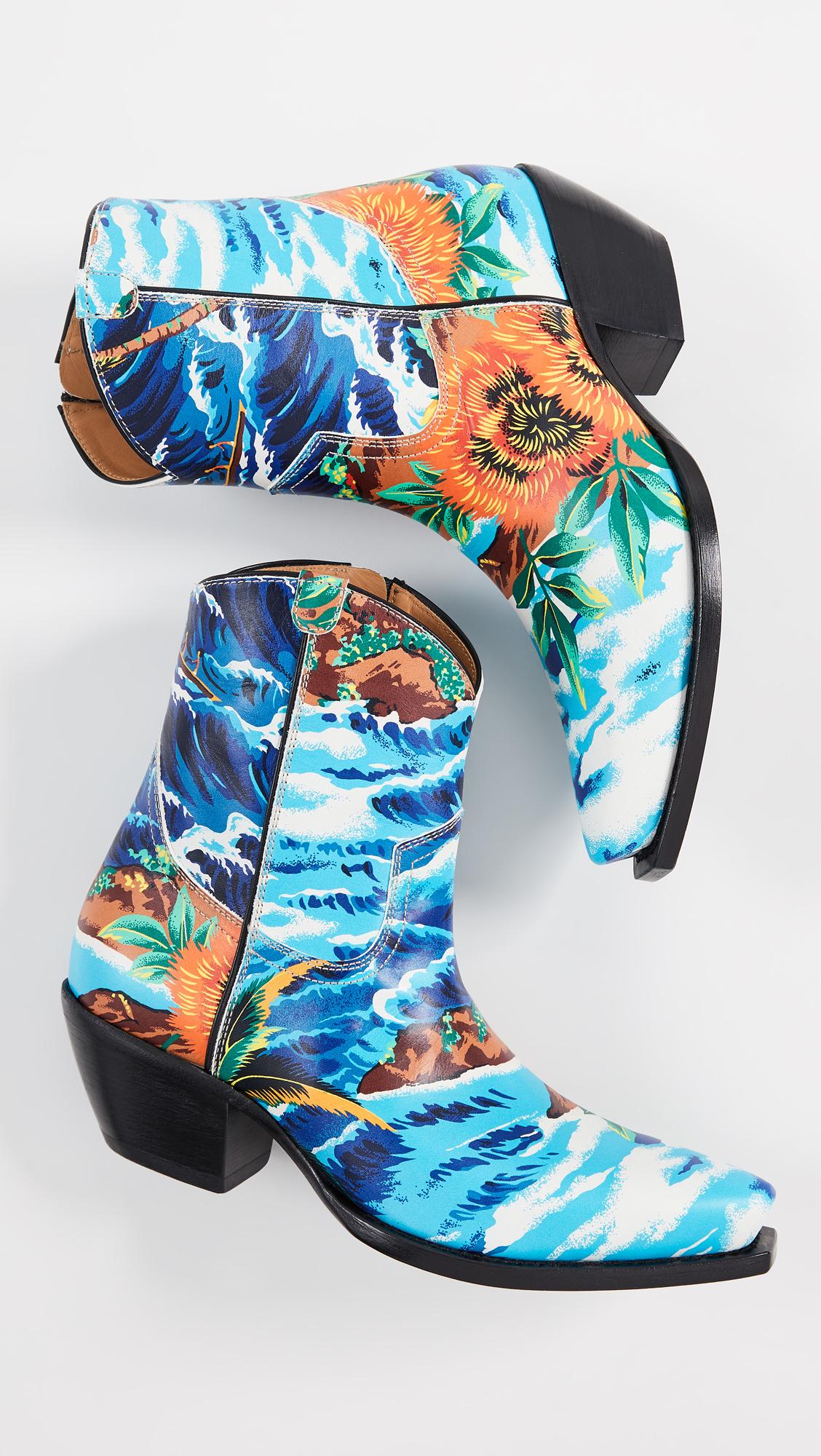 R13 Leather Hawaiian Print Ankle Cowboy Boots in Blue Lyst