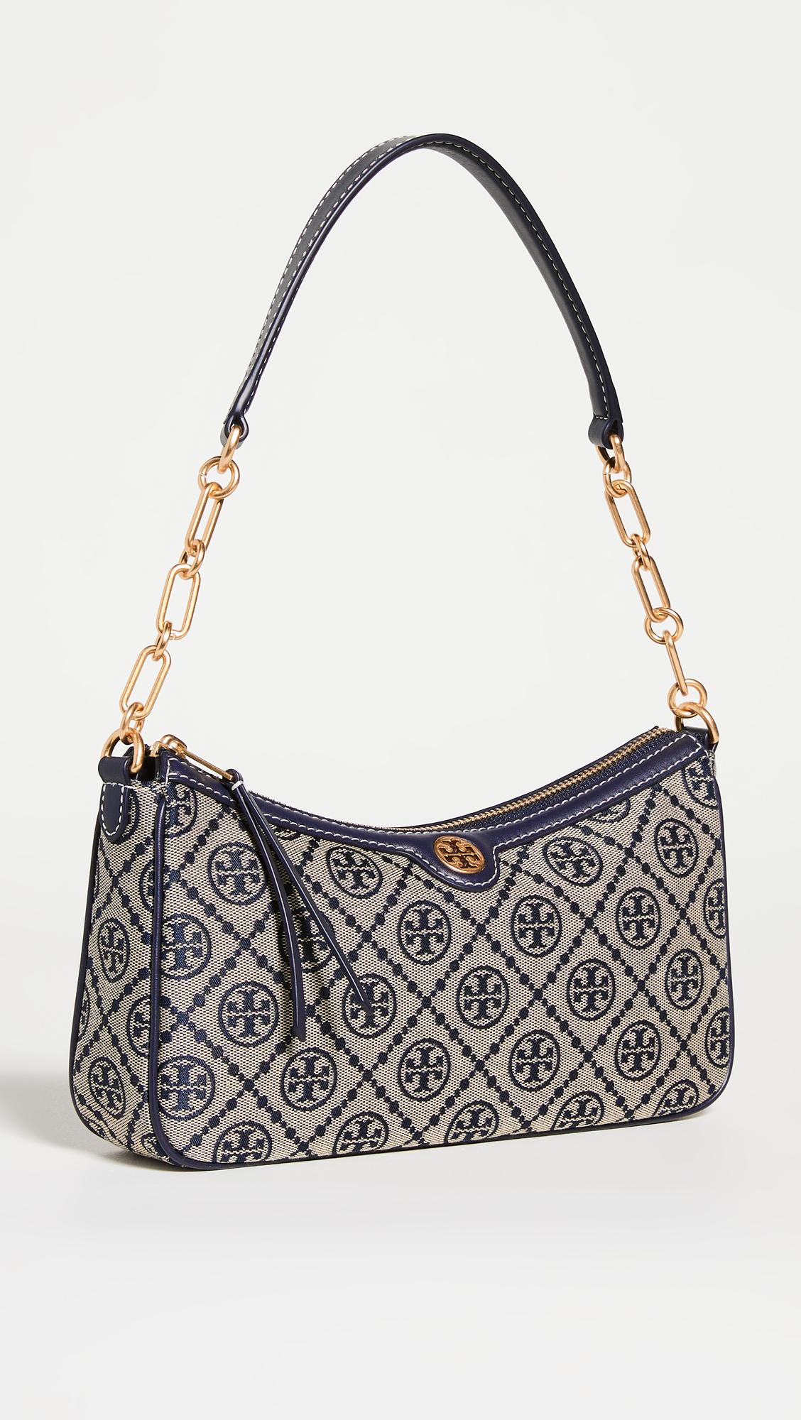Tory Burch Women's T Monogram Jacquard Small Shoulder Bag, Tory Navy, Blue,  Print, One Size: Handbags