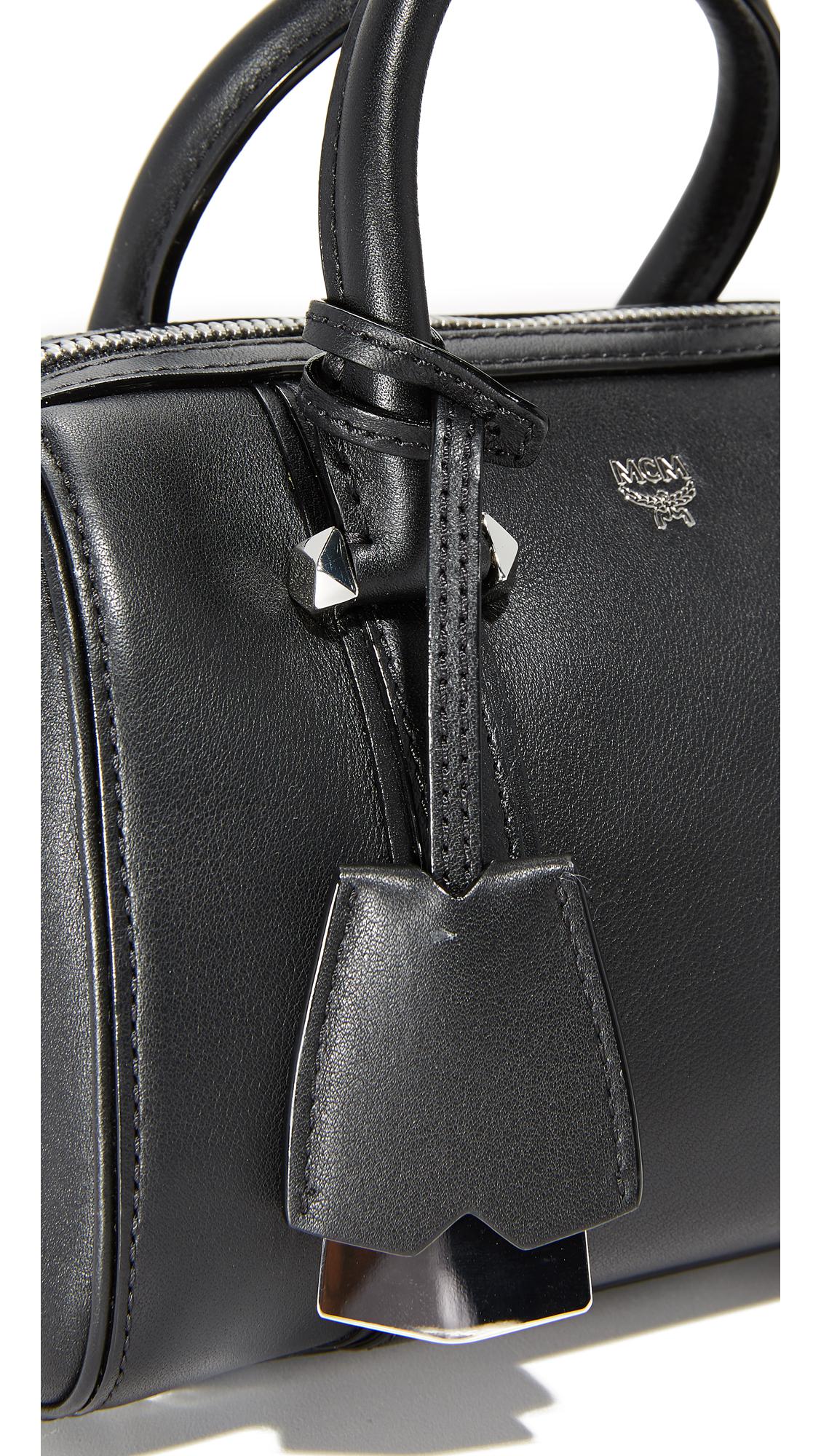 MCM Leather Mini Boston Bag in Black - Lyst