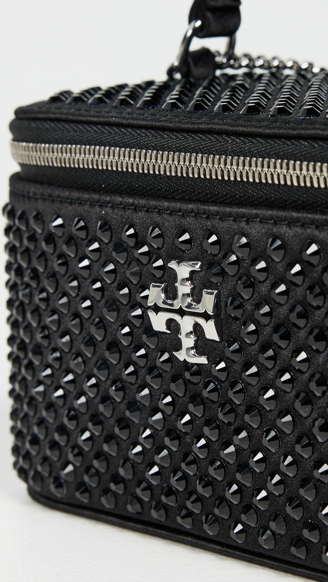 Tory Burch Kira Satin Hot Fix Vanity Case in Black | Lyst
