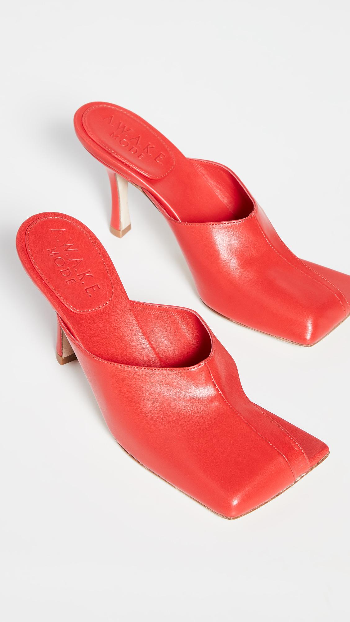 A.W.A.K.E. MODE Leather Asymmetric Mary Mules in Red | Lyst