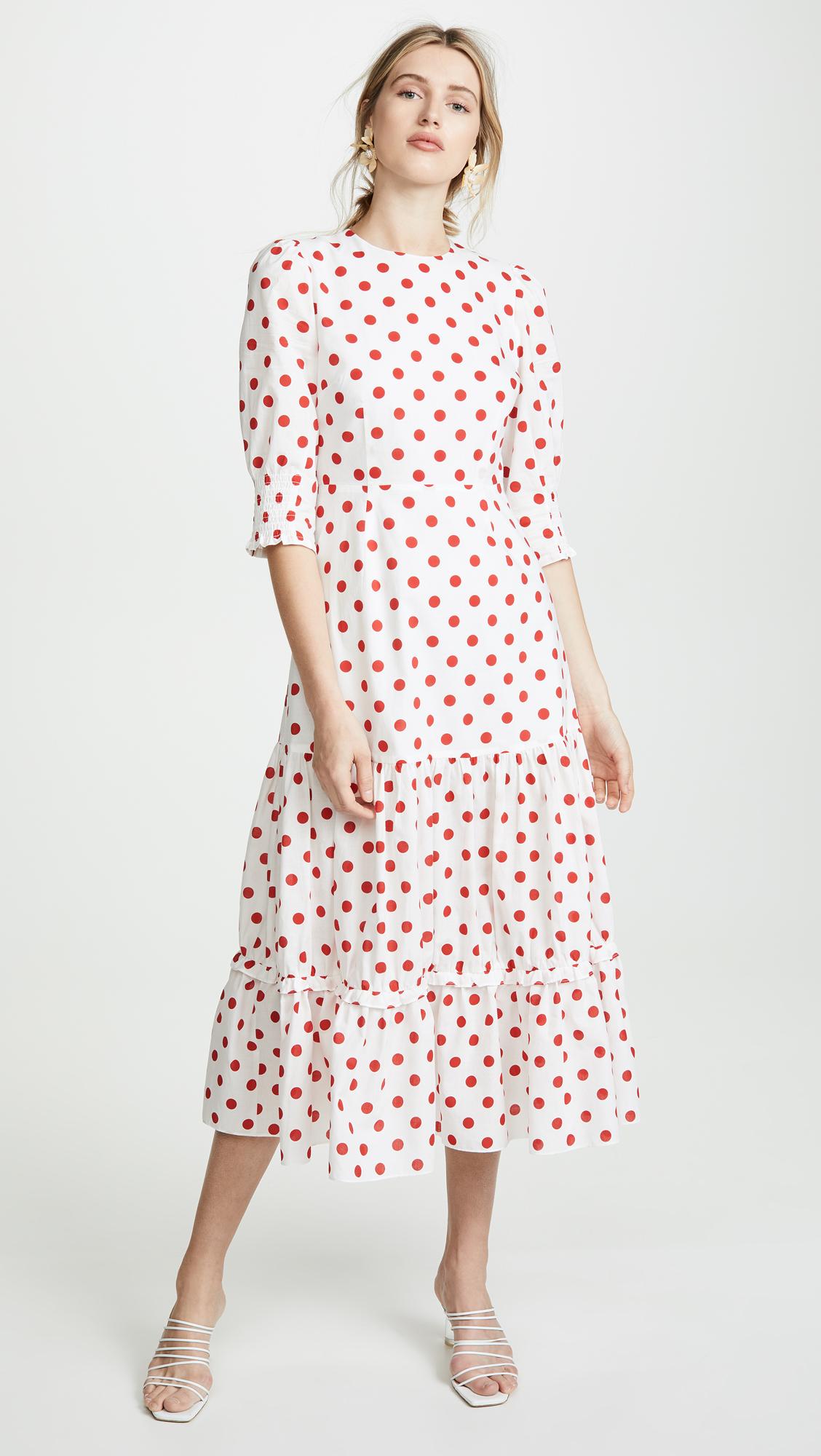 RIXO London Cotton Matilda Dress in Polka Dot White/Red (White) - Lyst
