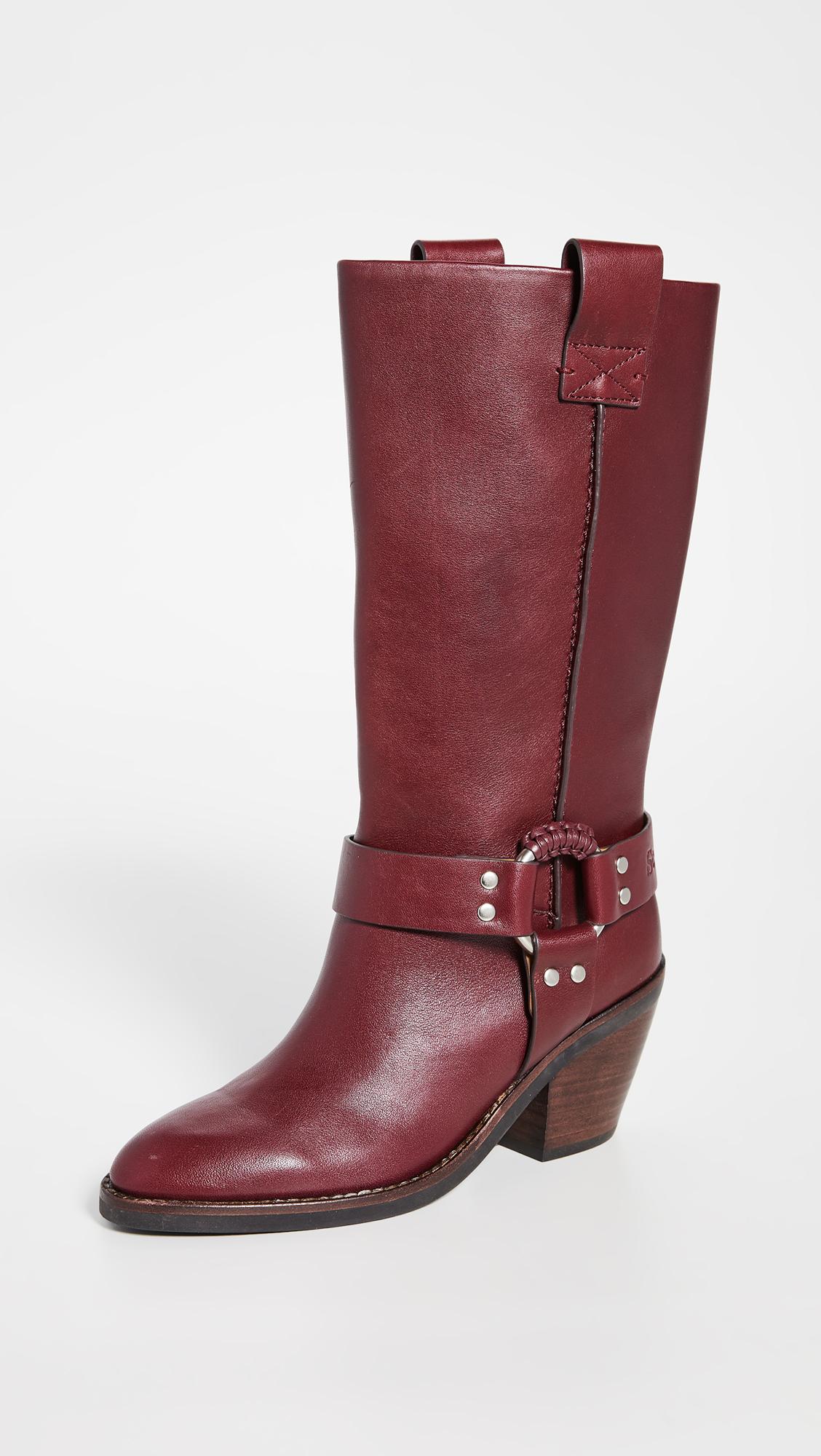 See By Chloé Leather Eddie Tall Western Boots in Burgundy (Red) - Lyst