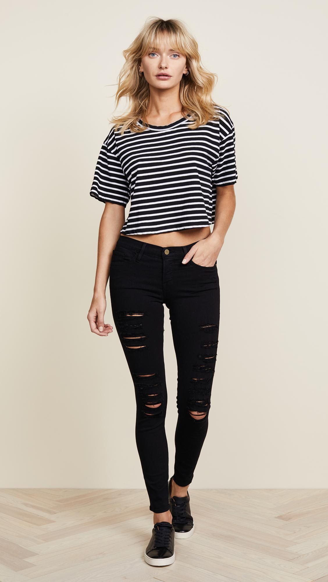 FRAME Denim Le Color Rip Skinny Jeans in Black | Lyst