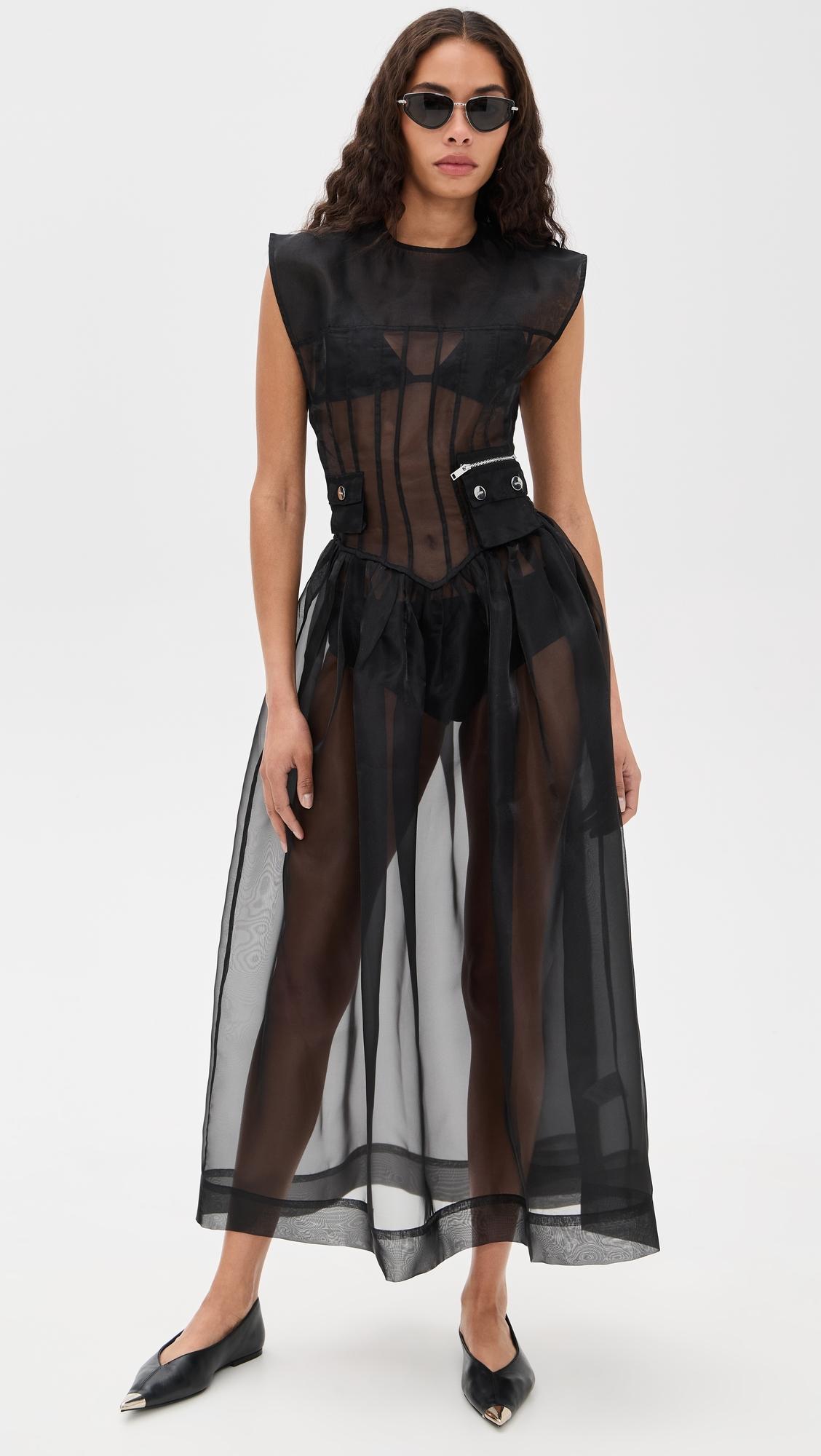 ganni technical organza dress Ganni Technical Organza Corset Dress In Black - 30% Off