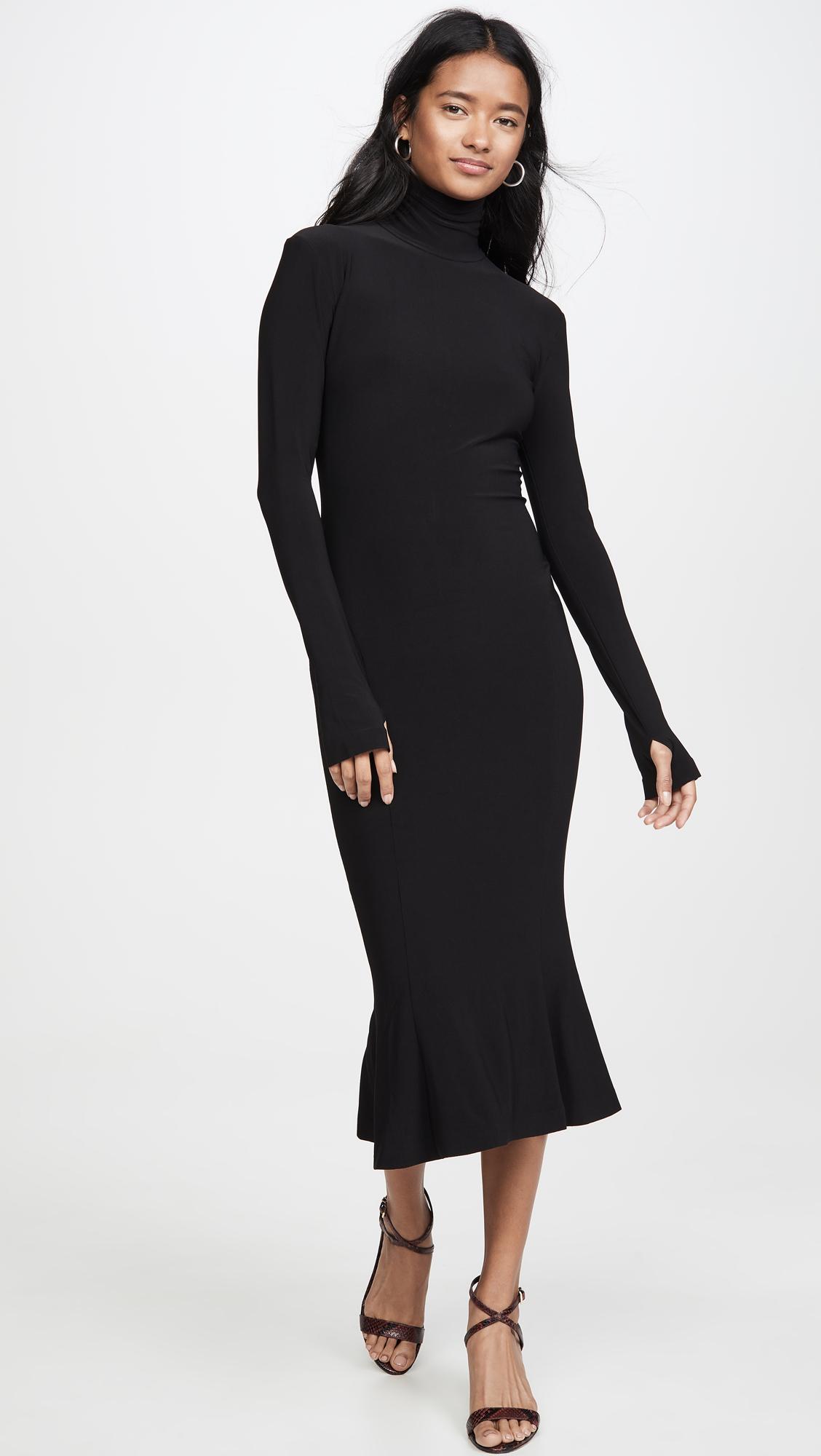 Norma Kamali Synthetic Turtleneck Fishtail Dress in Black Lyst