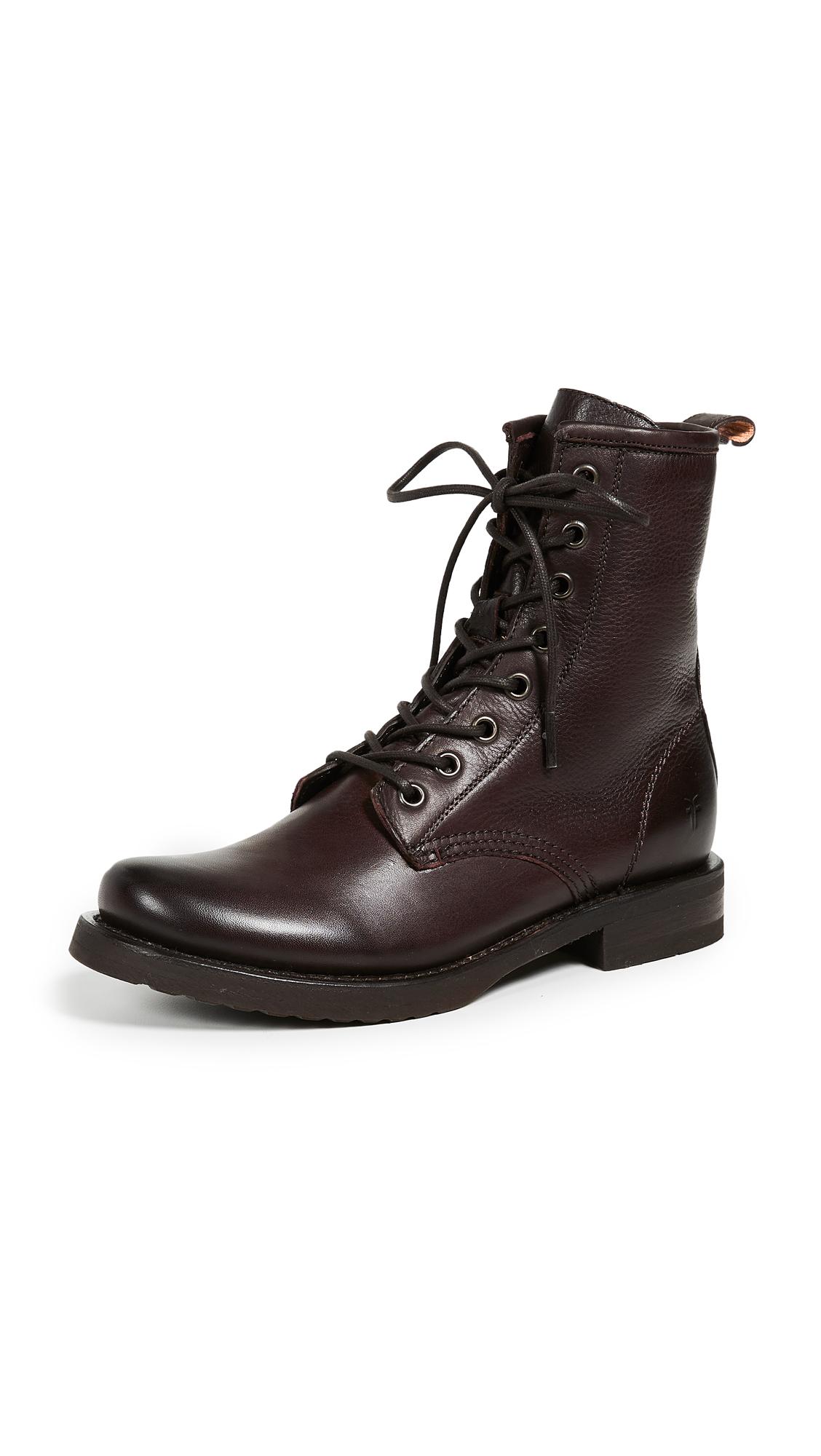 Frye Leather Veronica Combat Boots in Dark Brown (Brown) - Lyst