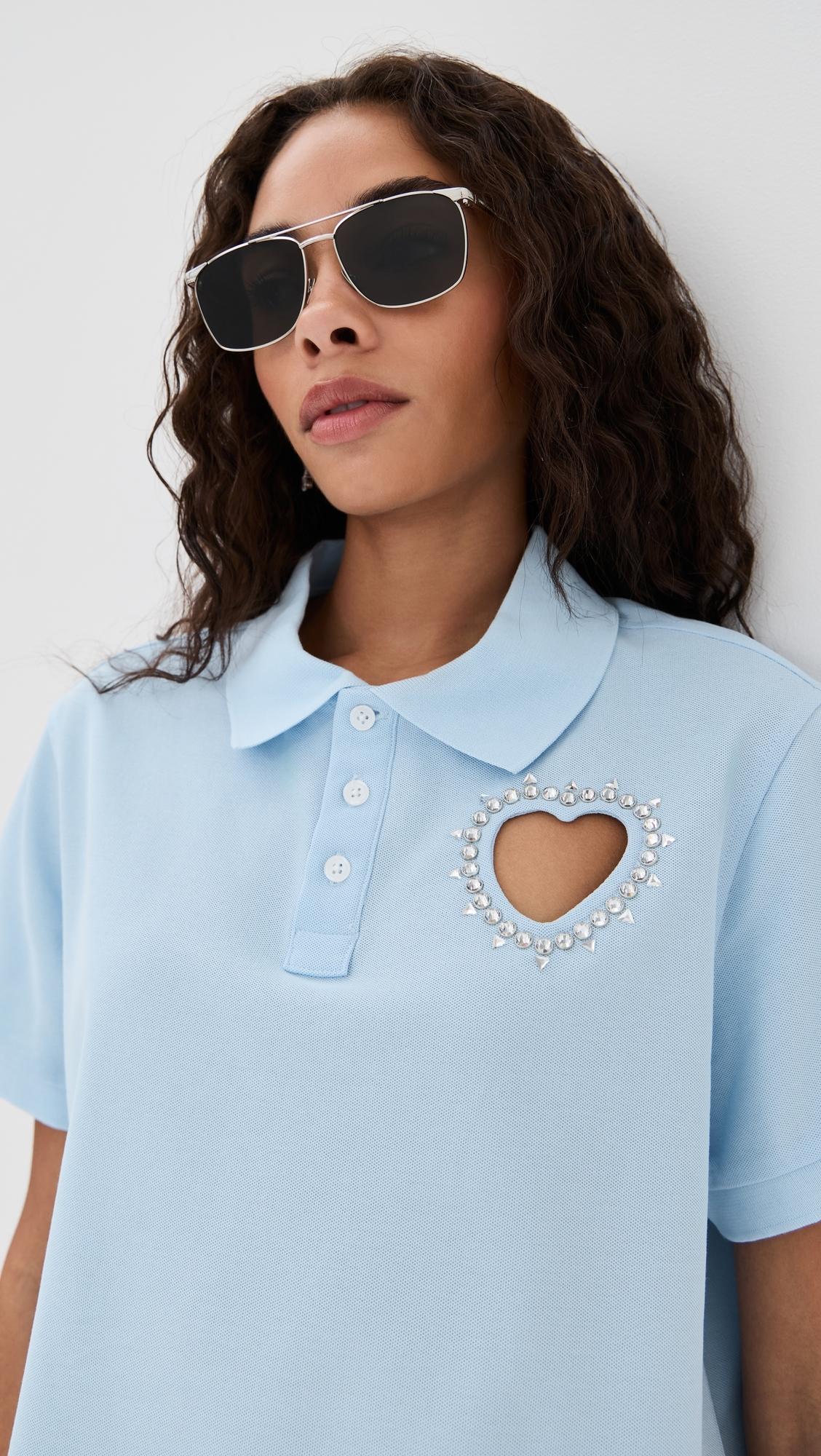 blue heart cutout dress Area Crystal Heart Cutout Polo Dress in Blue
