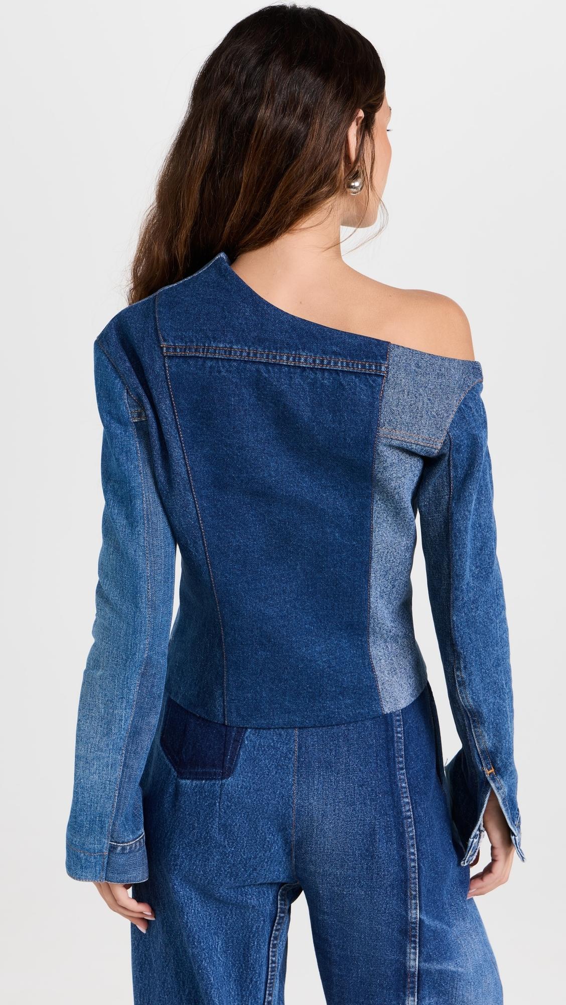 売れ筋商品|||アウェイク モード シャツ レディース トップス OFF SHOULDER UPCYCLED BACK TO FRONT SHIRT - Blouse - blue Off Shoulder Upcycled Denim Back To Front Shirt Blue