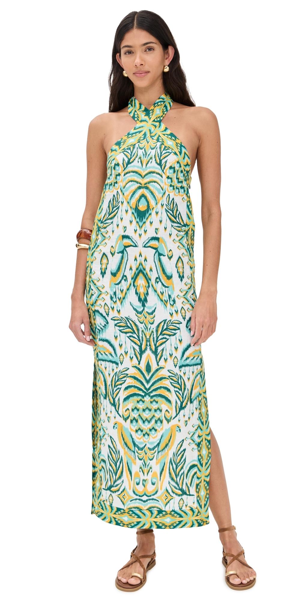 FARM Rio Tropical Tapestry Off- Halter Neck Dress in Green | Lyst