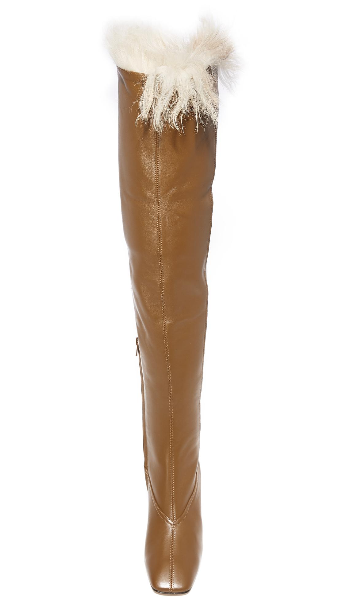 Helmut Lang Over The Knee Shearling Boots in Brown Lyst