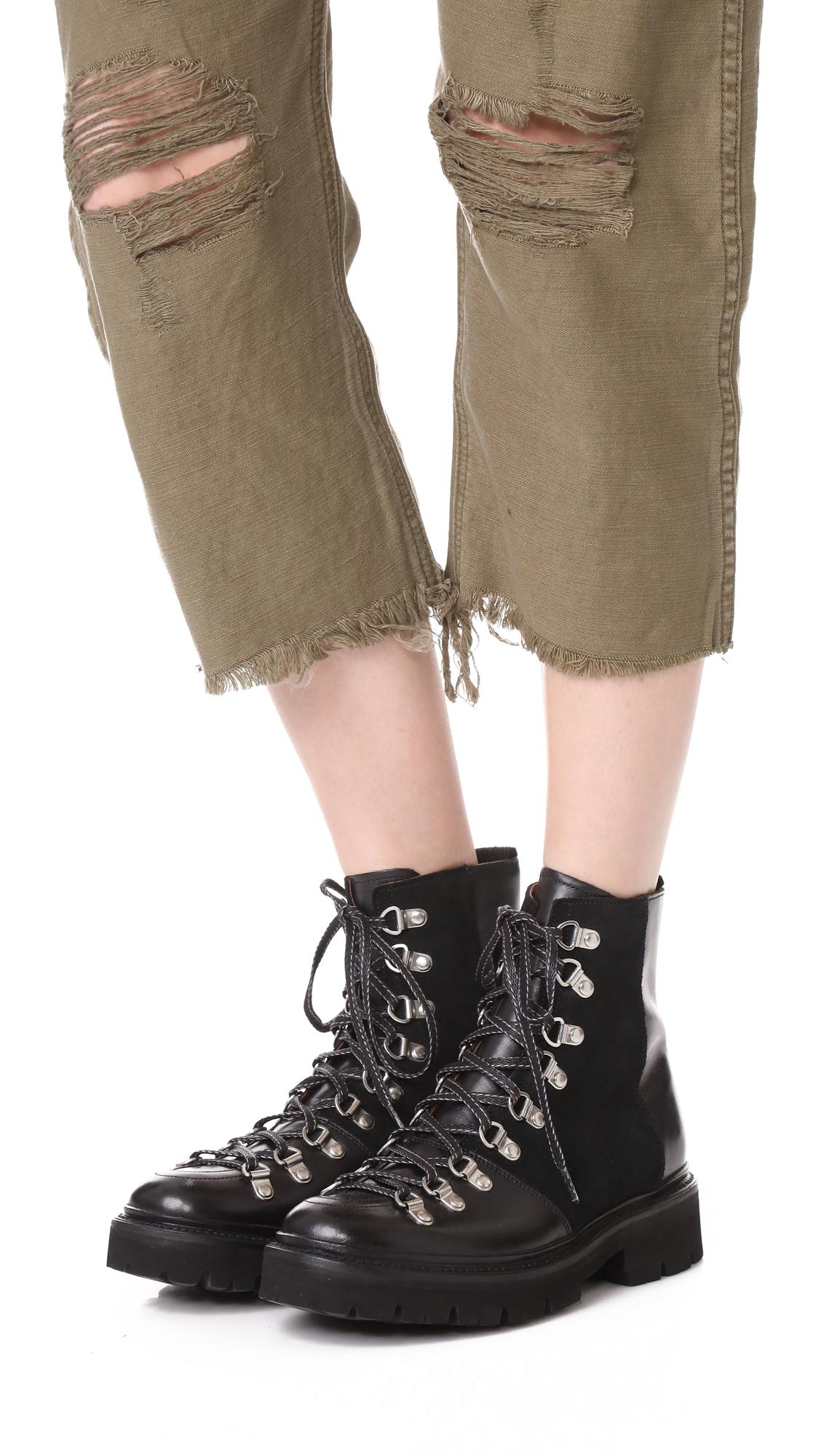 Grenson Leather Nanette Combat Boots in Black - Lyst