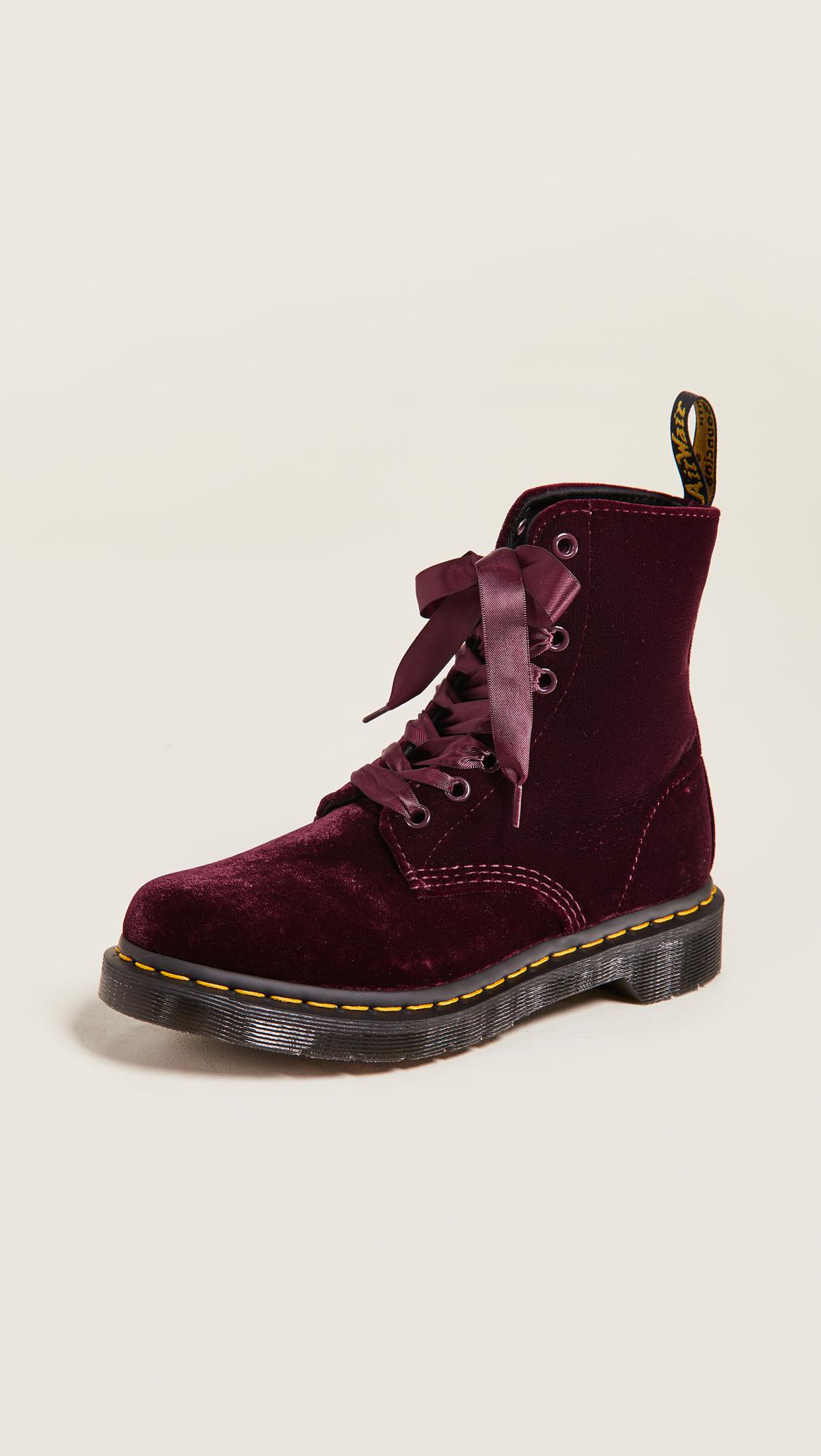 Dr. Martens 1460 Pascal Velvet 8 Eye Boots in Cherry Red (Red) | Lyst