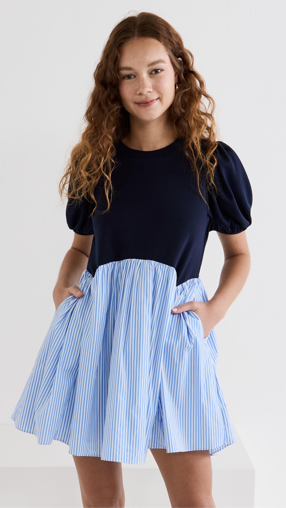 English Factory Mixed Media Babydoll Dress in Blue Lyst