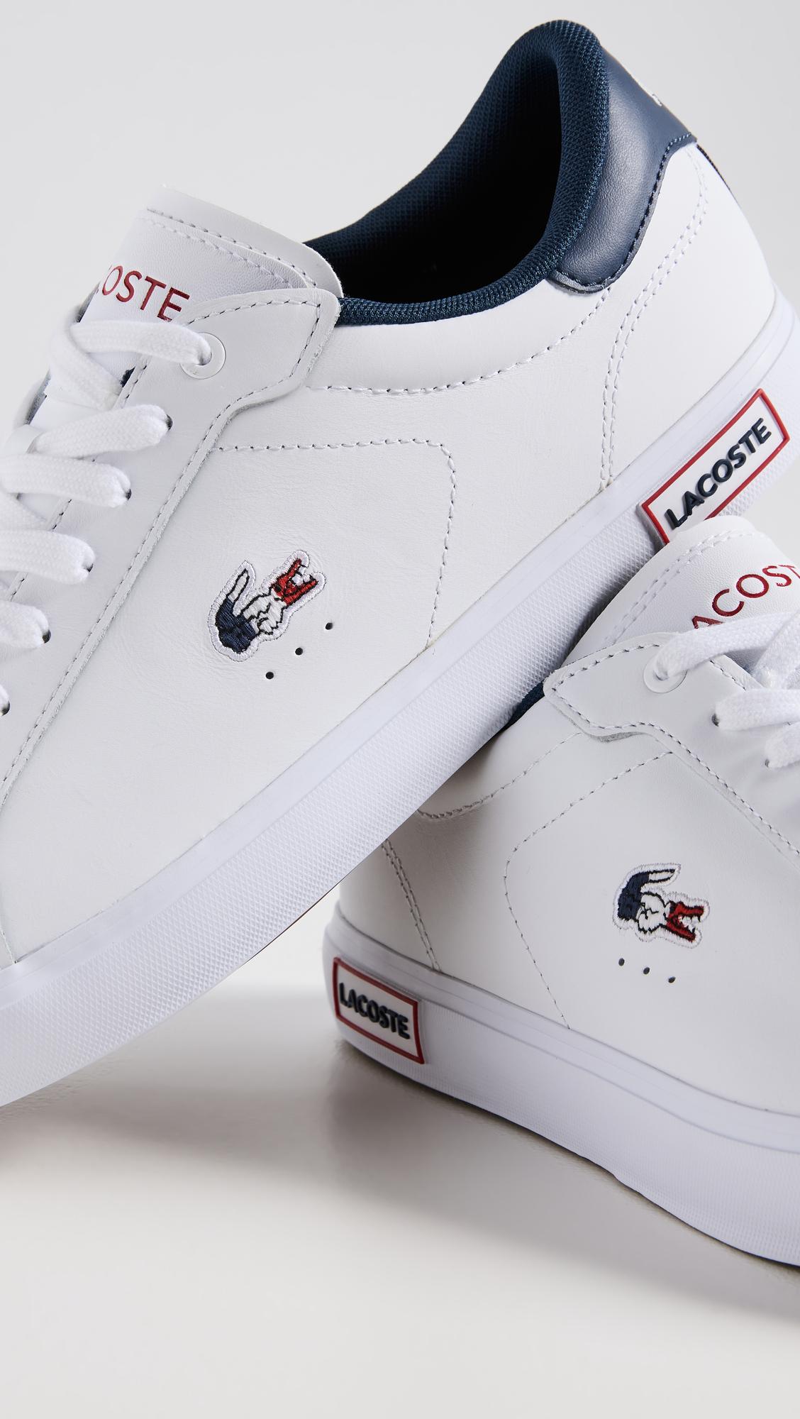 Lacoste Powercourt Leather Tricolor Sneakers in White for Men | Lyst