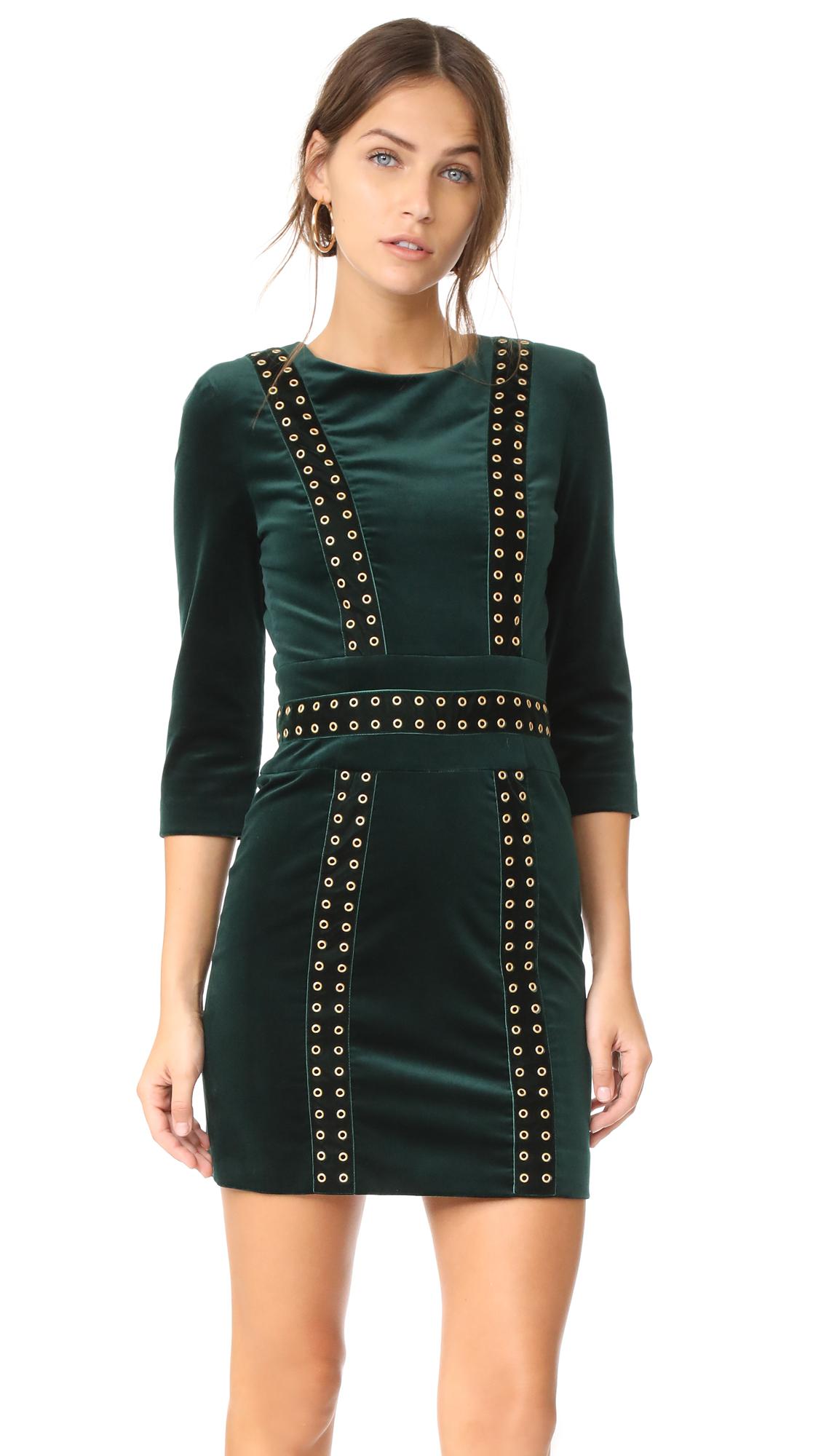 Balmain Velvet Mini Dress in Green | Lyst