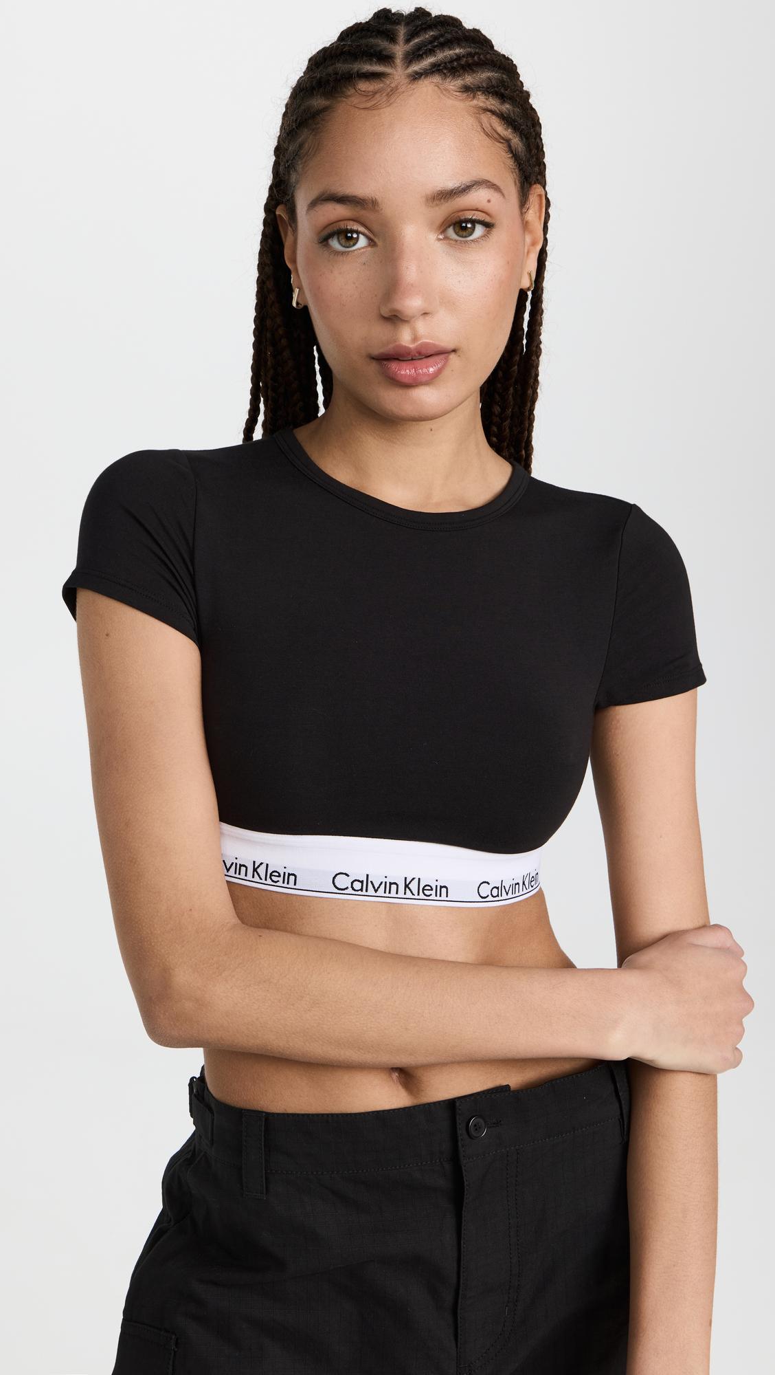 schouder lezer Bedankt Calvin Klein T-shirt Bralette in Black | Lyst