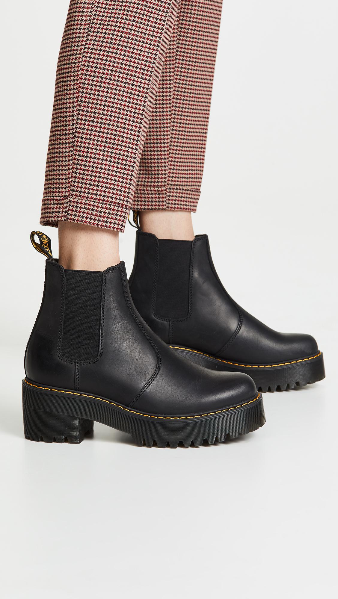 Dr.Martens Rometty Leather Slip-On Platform Ankle Chelsea Womens Boots 