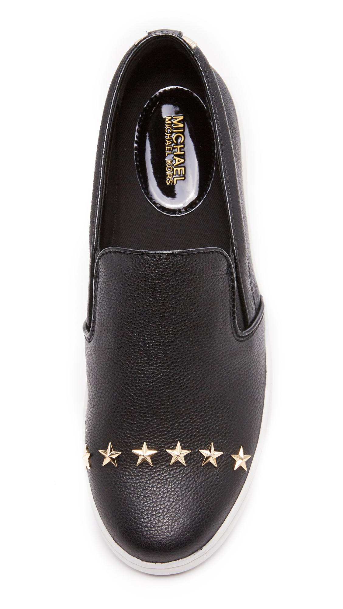 MICHAEL Michael Kors Leather Keaton Star Studded Platform Slip On Sneakers  in Black/Pale Gold (Black) | Lyst