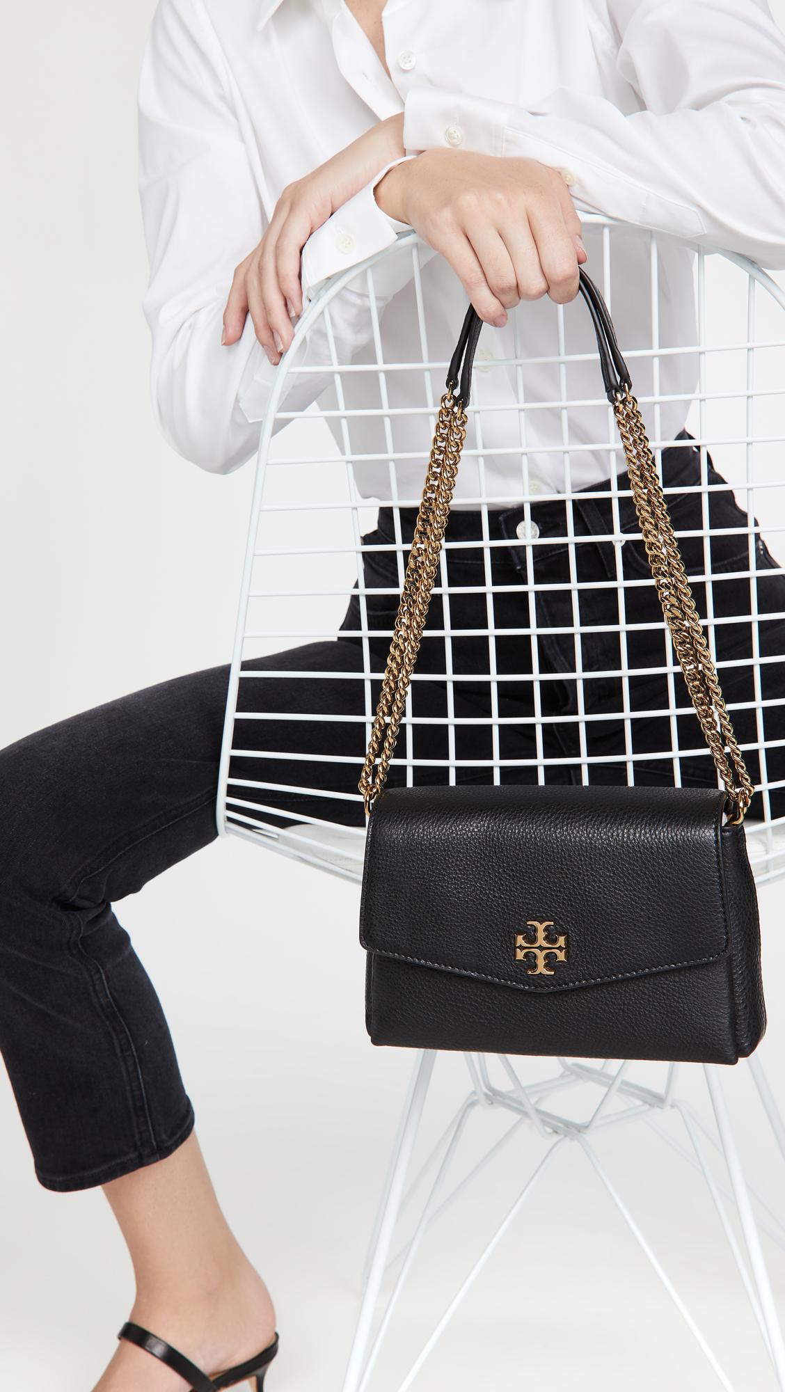 Tory Burch Leather Kira Pebbled Small Convertible Shoulder Bag in Black
