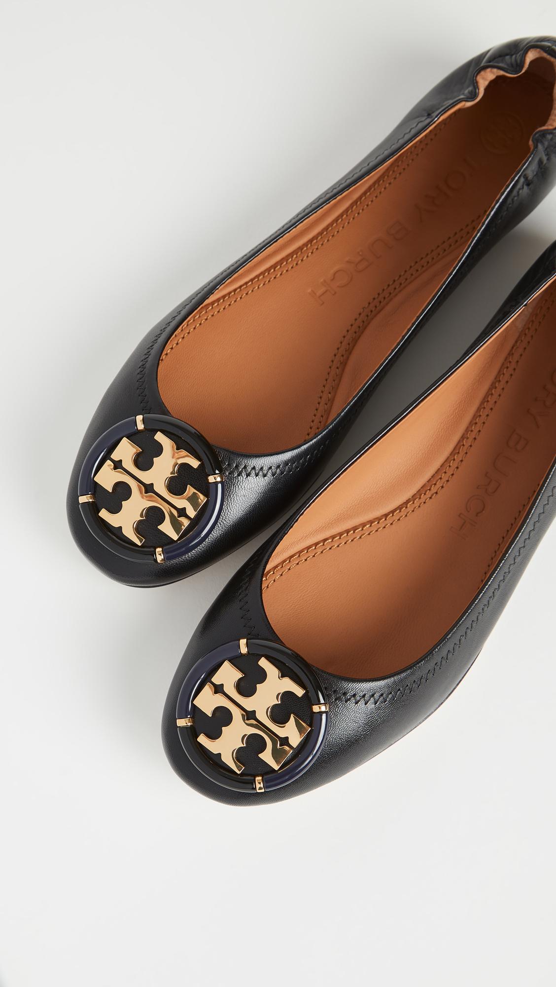 Tory Burch Minnie Ballet With Multi Logo Flats in Black | Lyst